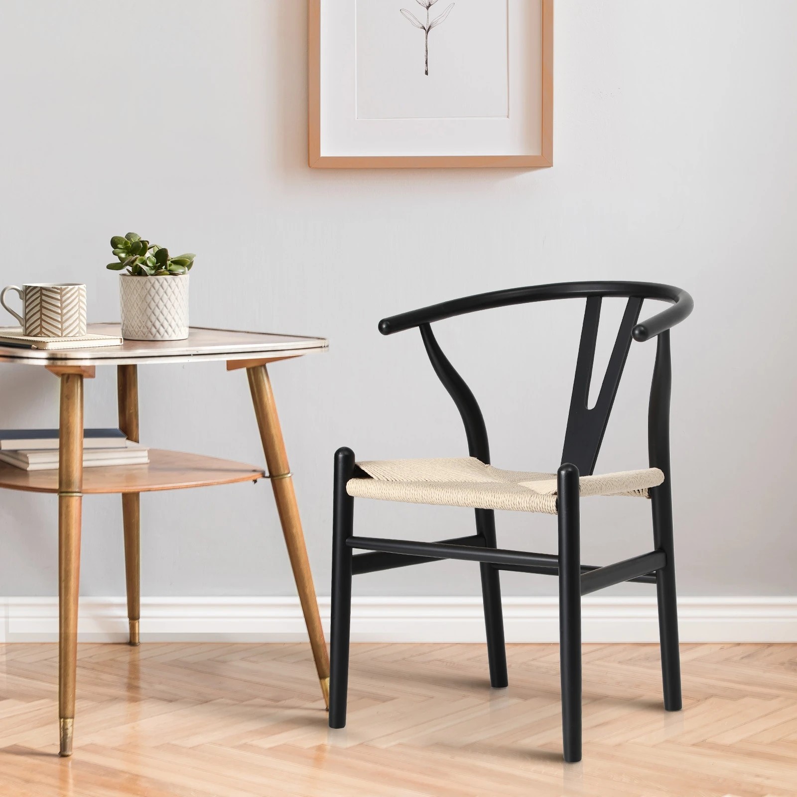 2 Oikiture Dining Chair Wooden Hans Wegner Chair Wishbone Cafe Lounge Seat
 - Black, 2 of 10