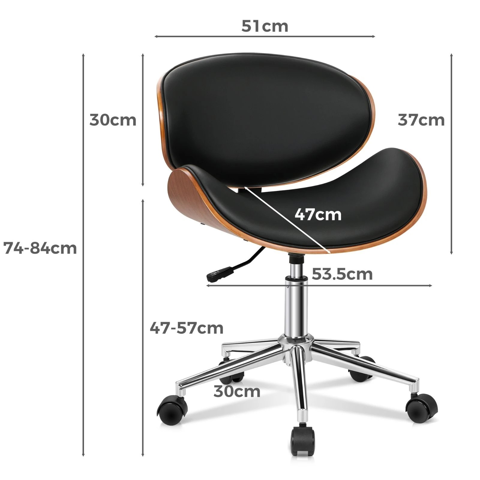 5 Alfordson Wooden Office Chair Computer Chairs Bentwood Seat Leather - Black, 5 of 10
