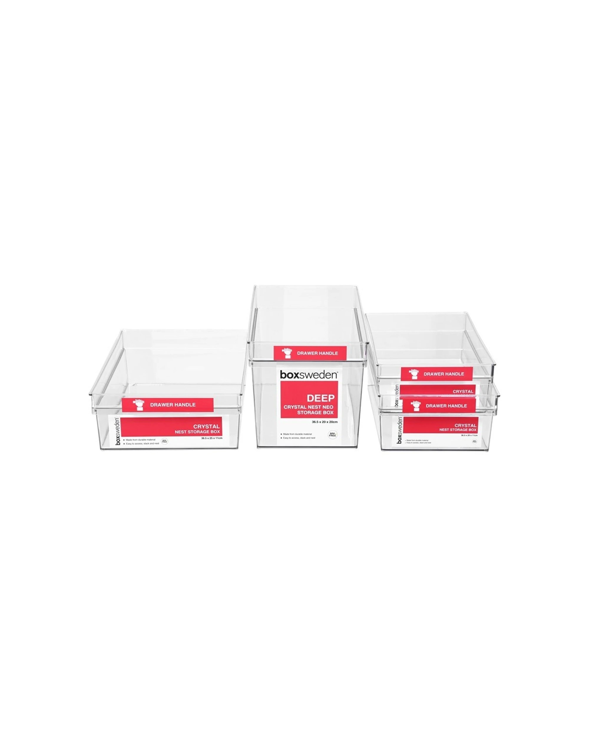 5 BOXSWEDEN Crystal Nest Storage Box - 3 Pack - Stackable - Drawer Handle
 - plain, 5 of 5