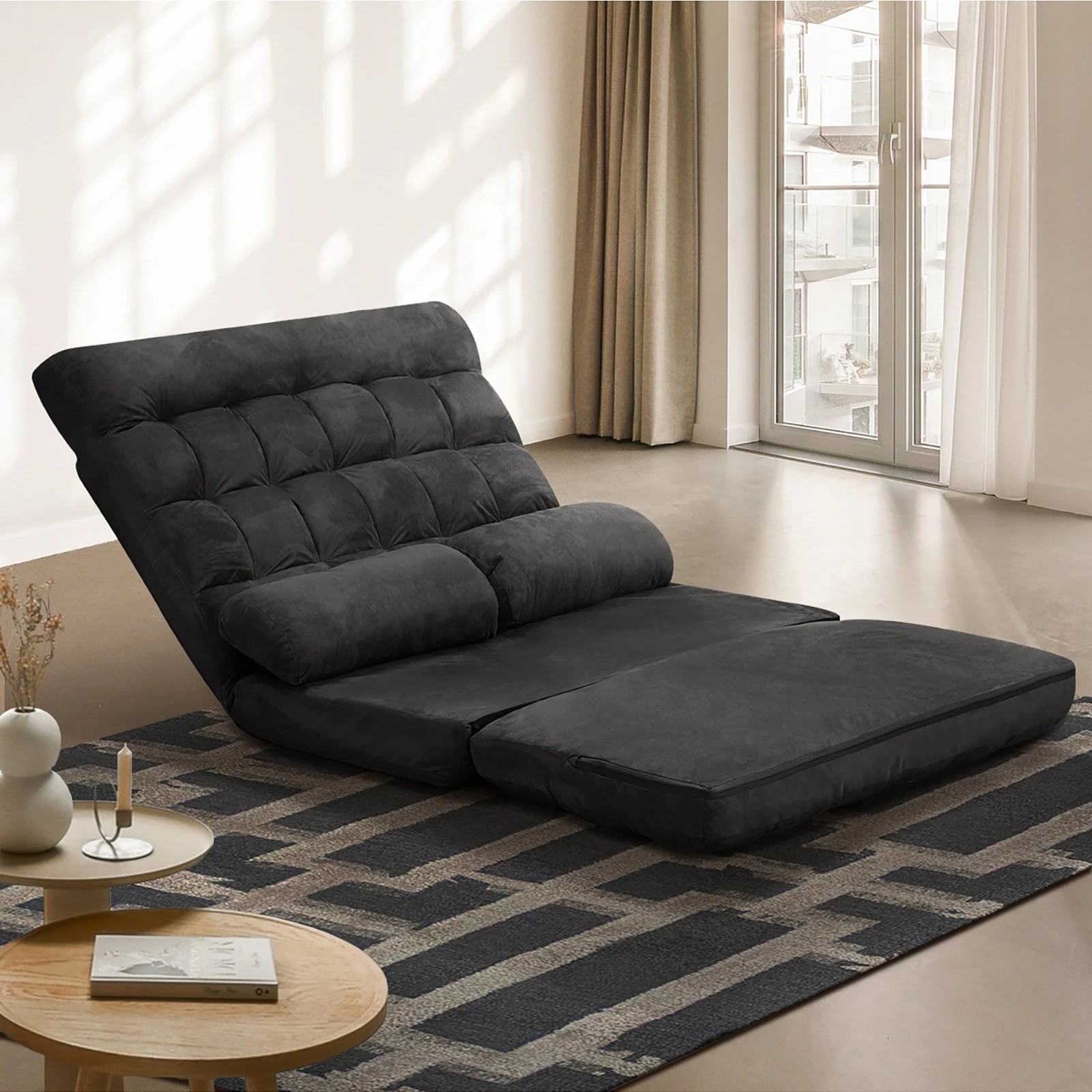 3 Oikiture Lounge Sofa Bed Floor Recliner 2 Seater Chaise Chair Folding
 - Charcoal, 3 of 10