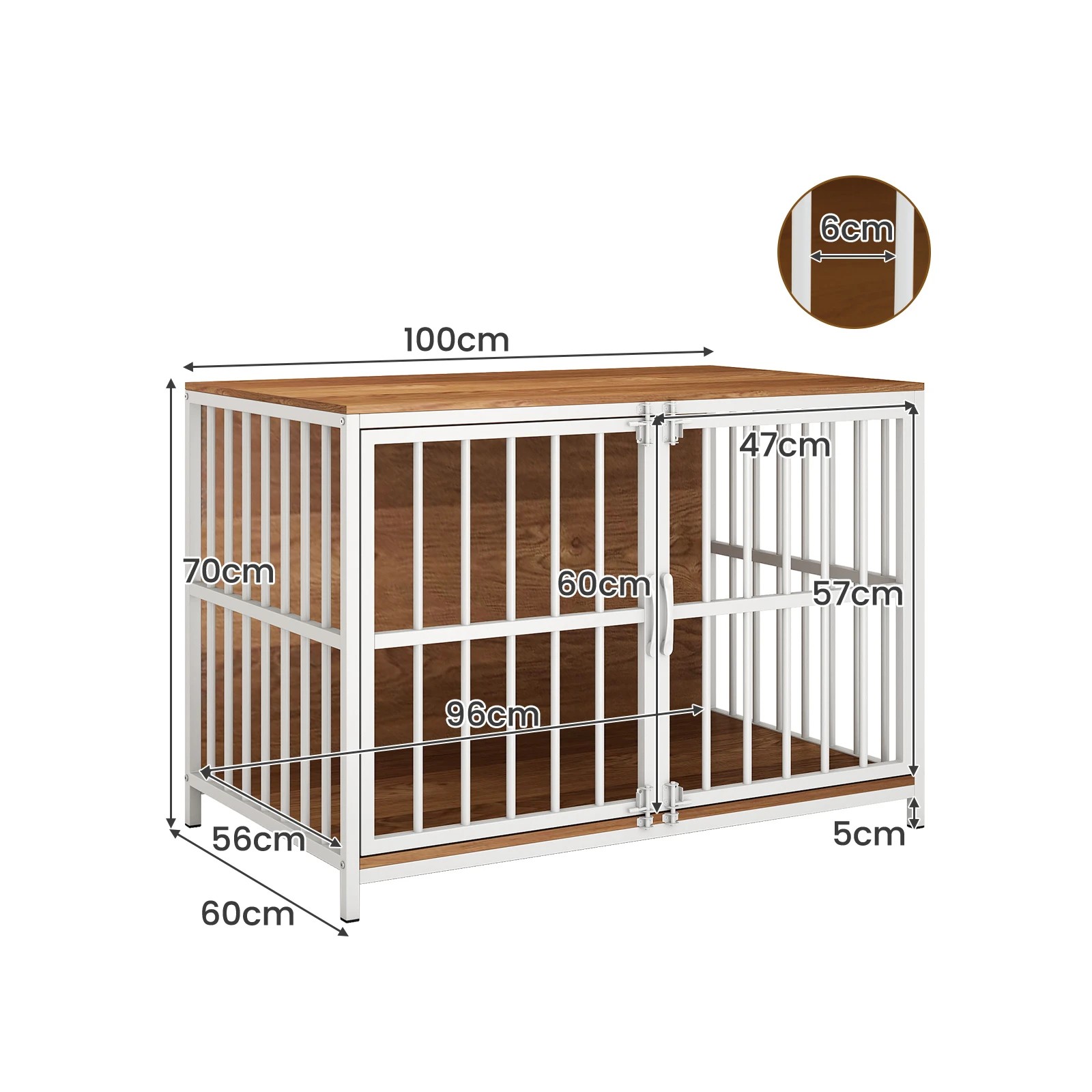 2 Costway Metal Dog Crate Furniture 100cm Pet Kennel Cage Side Table - Natural, 2 of 6
