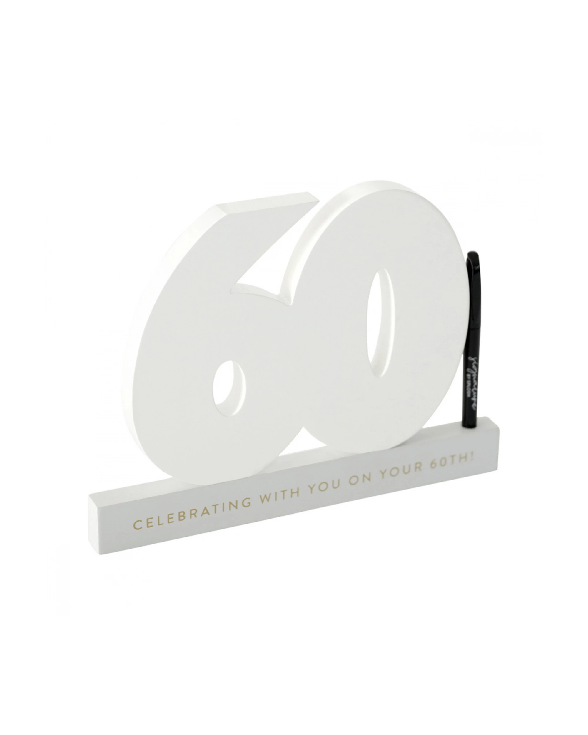 2 Splosh 60th Birthday Wooden Signature Number W/ Marker Keepsake 29x21cm White
 - White, 2 of 8