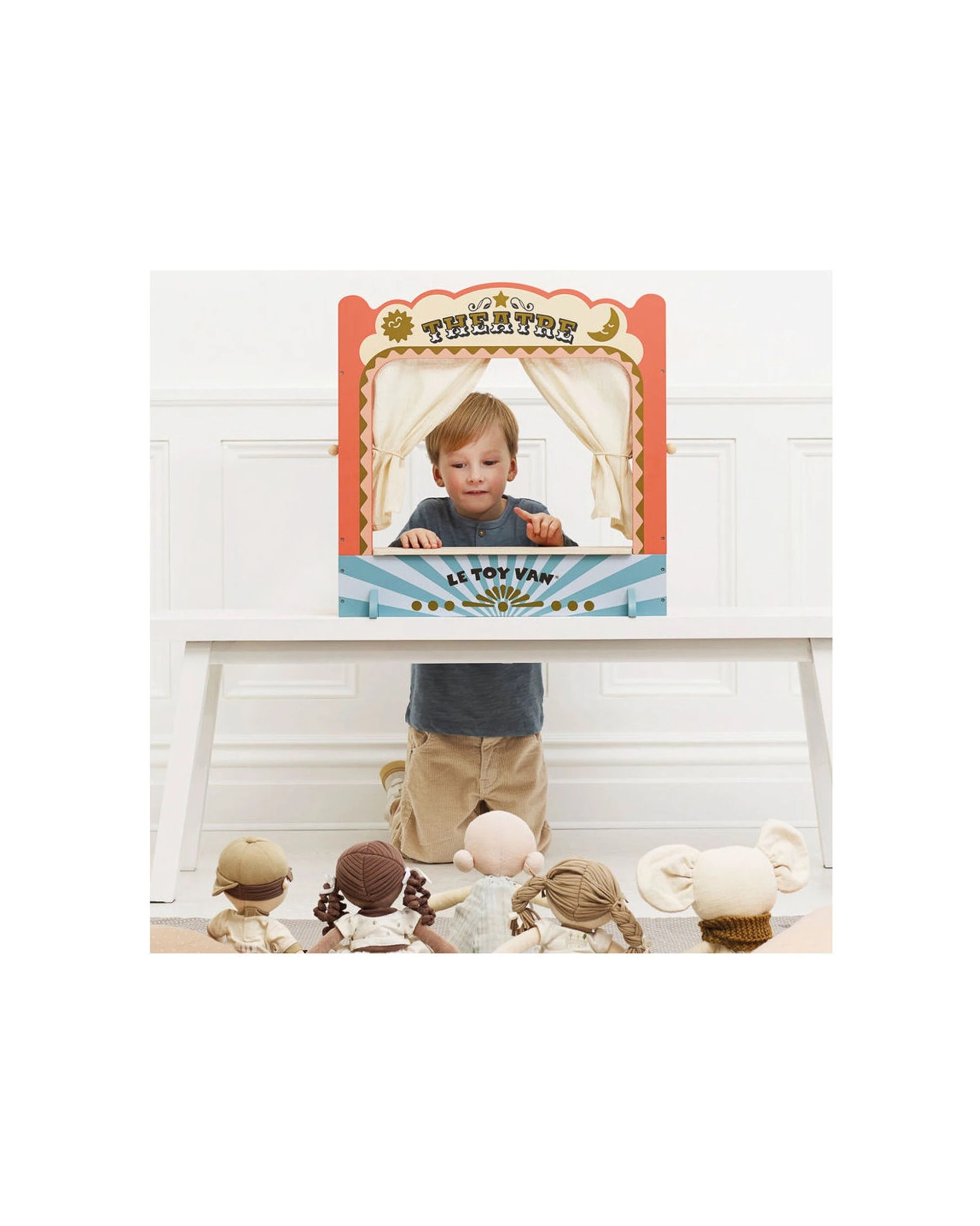 6 Le Toy Van Tabletop Puppet Wooden Theatre Pretend Play 57x55cm 3 Years - Multi, 6 of 9