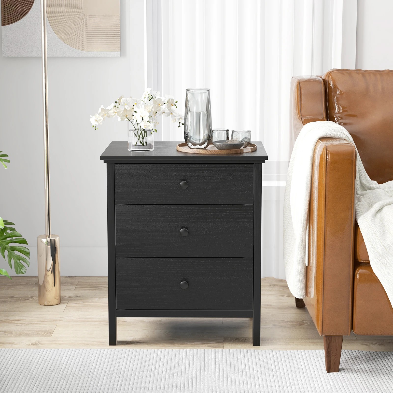 2 Costway 3 Drawers Nightstand Wooden Bedside Storage Cabinet Side Table, 2 of 5