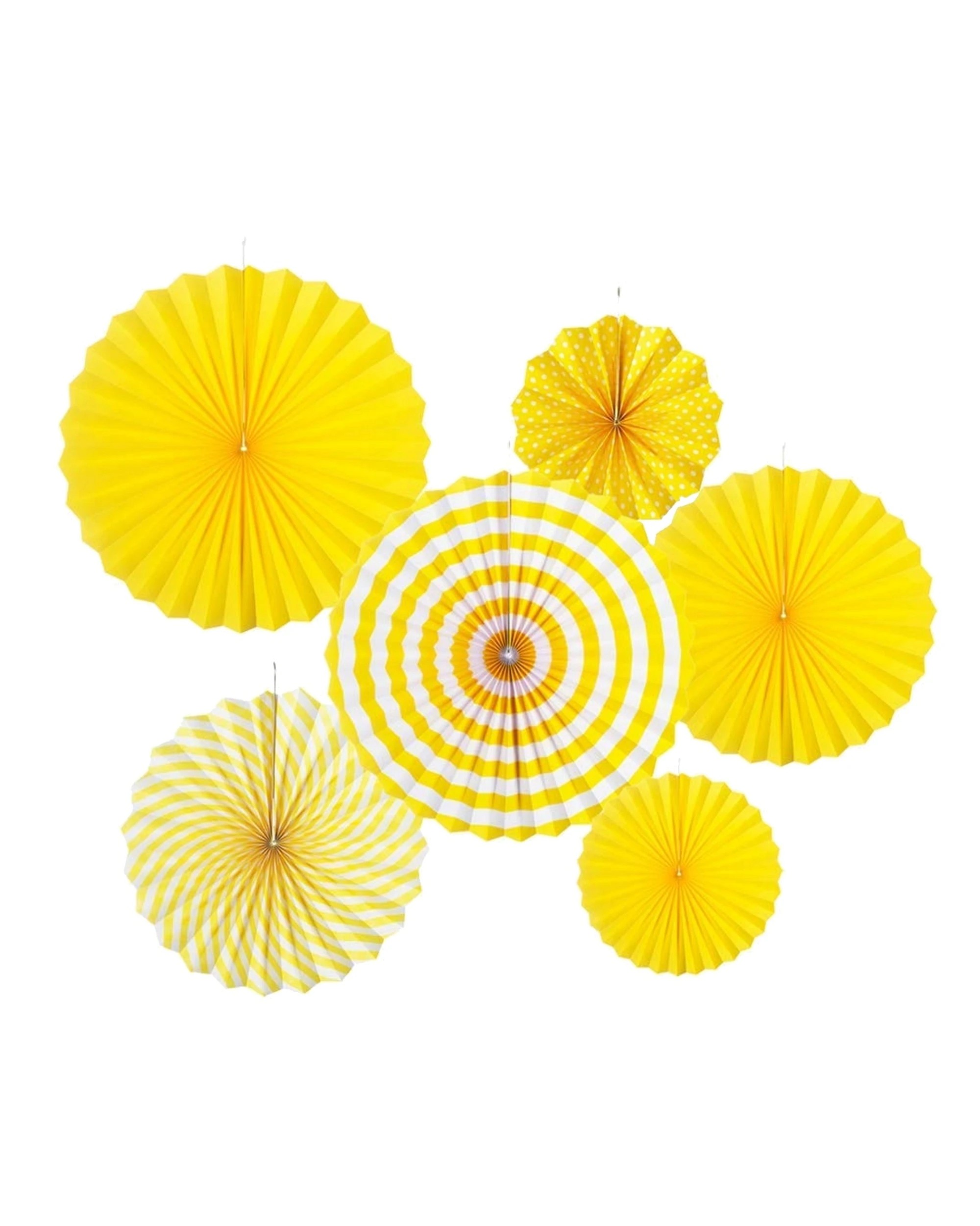 1 Partyrama Yellow Paper Fan Decorations Pack of 6 - Yellow, 1 of 3