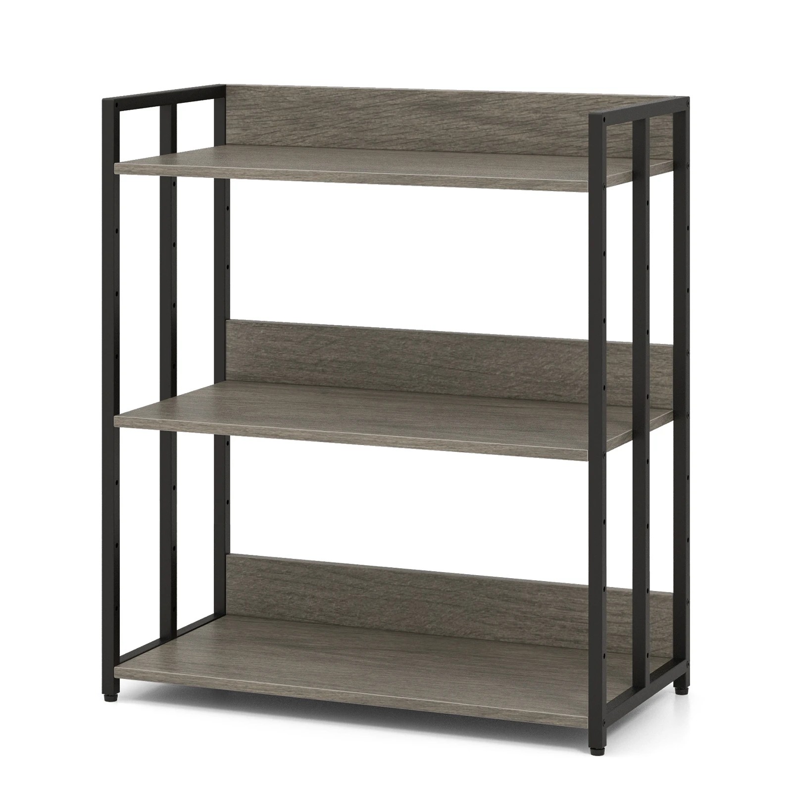 1 Costway 3-Tier Bookshelf Storage Rack Bookcase Metal Display Shelf Adjustable Shelving Unit - Grey, 1 of 4