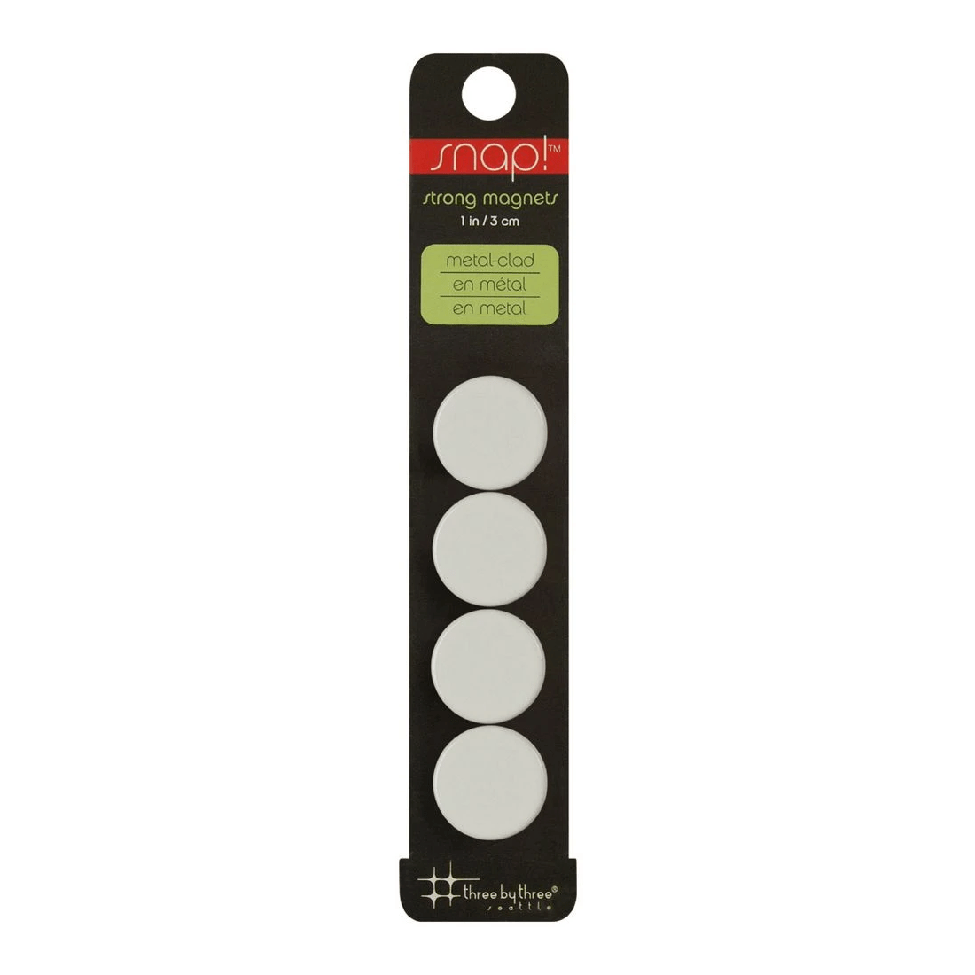 1 Three By Three Snap! Super Strong Small Magnets White 4 Pack, 1 of 1