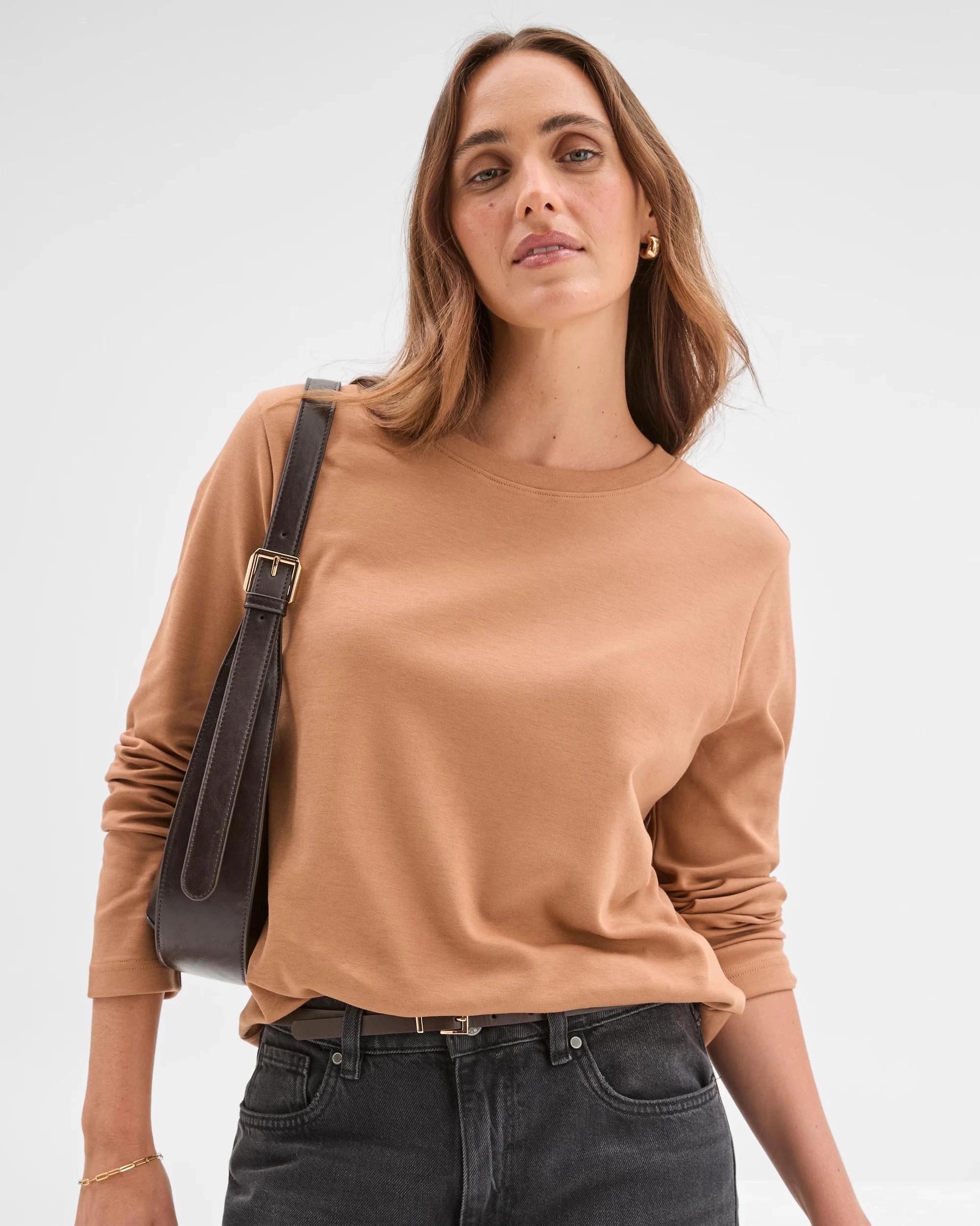 6 Target Woman Australian Cotton Classic Long Sleeve Crew Neck T-Shirt BROWN SUGAR, 6 of 7