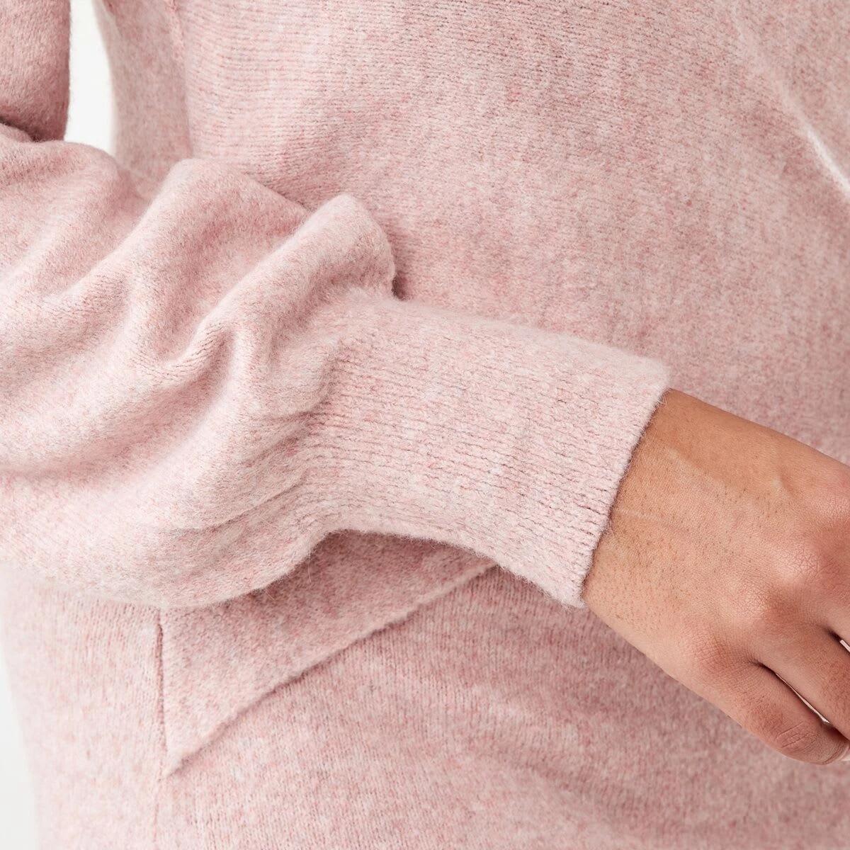 6 Long Sleeve Wrap Front Knit Midi Dress Rose Marl, 6 of 6