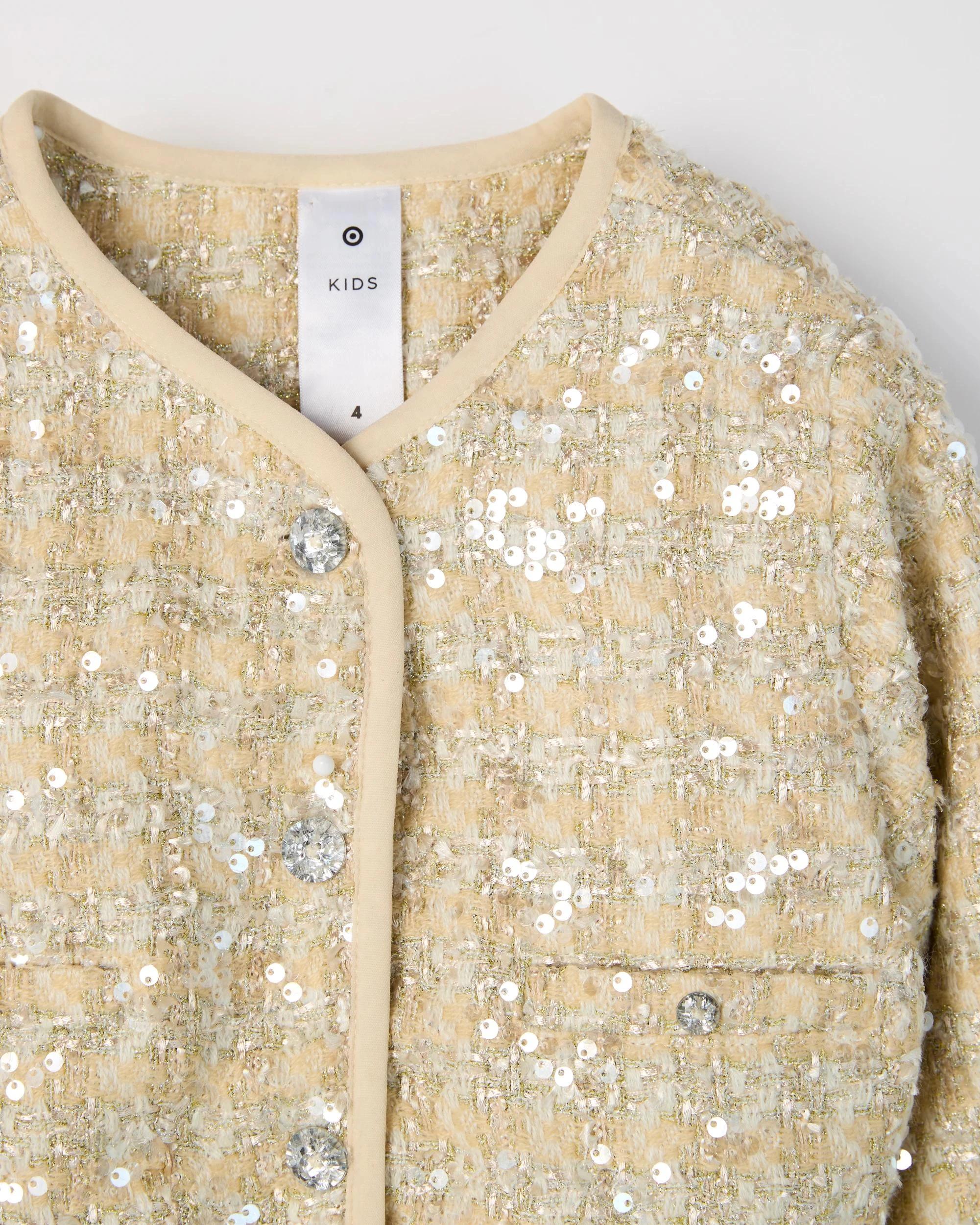 6 Target Kids Sequin Blazer Boucle Jacket CREAM, 6 of 6