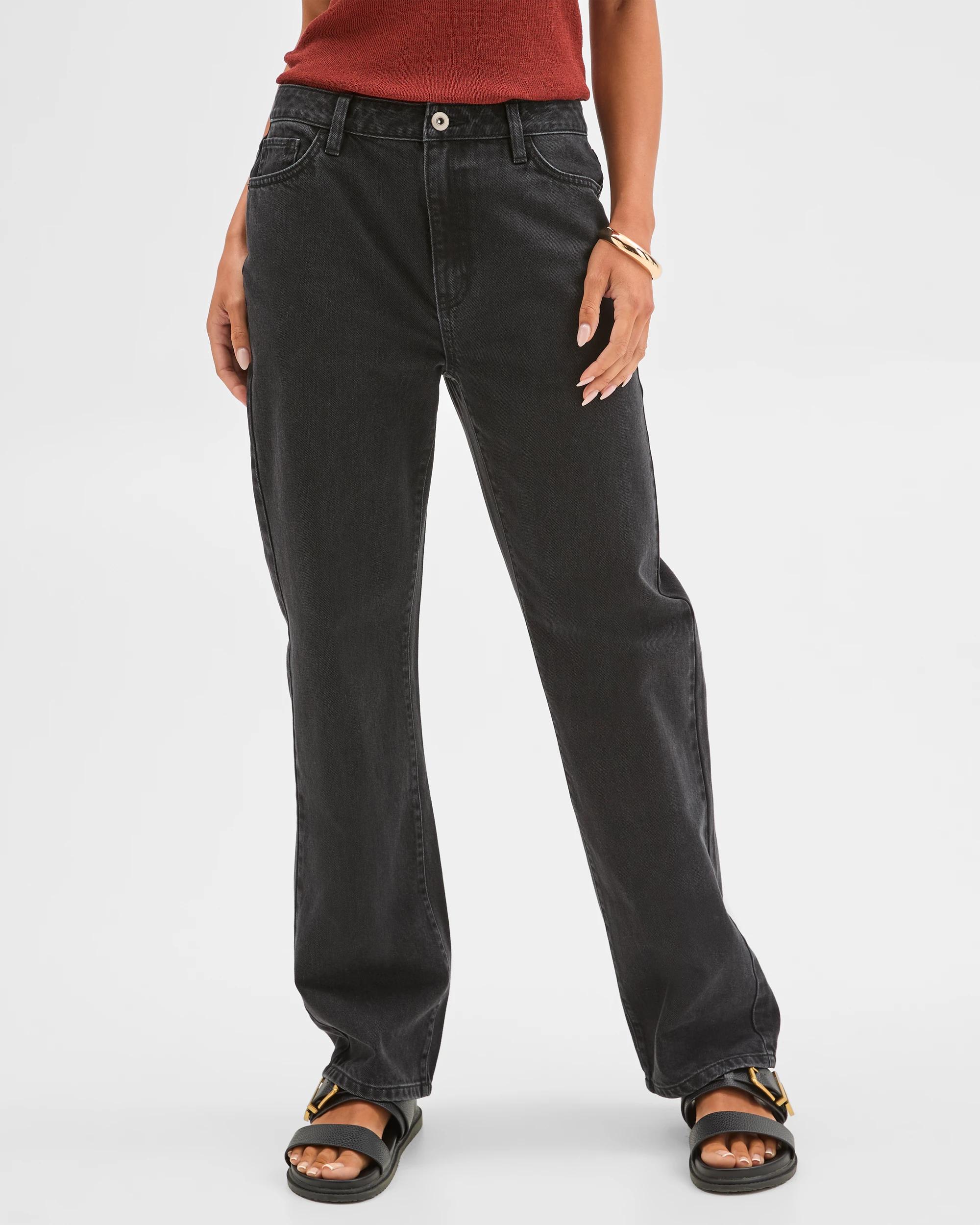 2 Lily Loves Denim Mid Rise Straight Leg Jeans WORN BLACK, 2 of 7