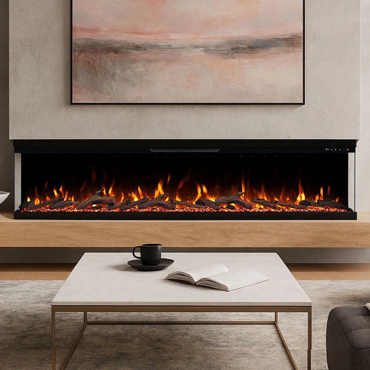 1 Moda Living Aspen 84 inch 3-Sided Electric Fireplace - Black, 1 of 7
