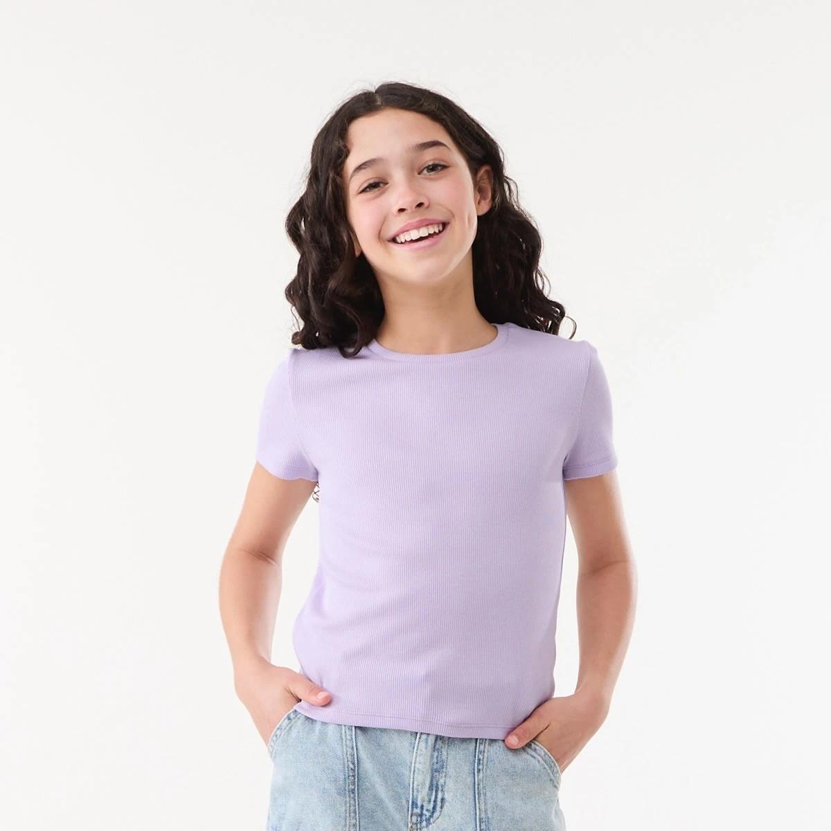 1 Short Sleeve Rib Top PASTEL LILAC, 1 of 6
