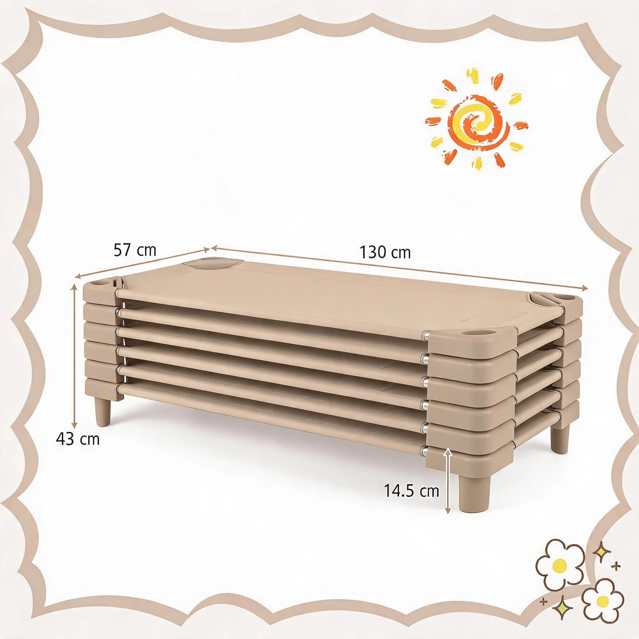 7 Costway 1.3m 6PCS Stackable Daycare Cot Space-saving Portable Sleeping Bed Mat - Brown, 7 of 7