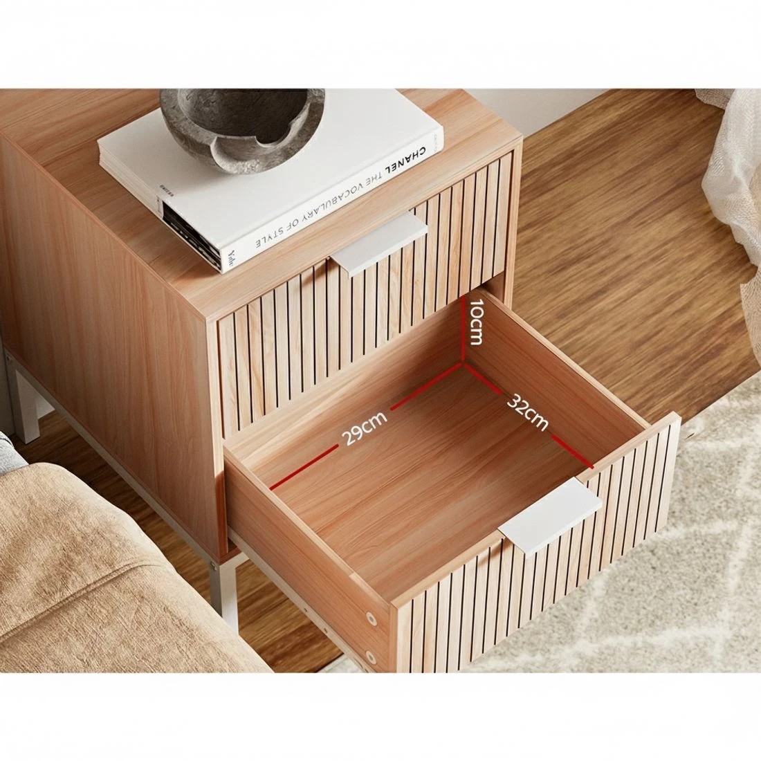 4 Artiss 2X Bedside Table 2 Drawers Storage Nightstand Cabinet Metal Legs Pine - Natural, 4 of 6