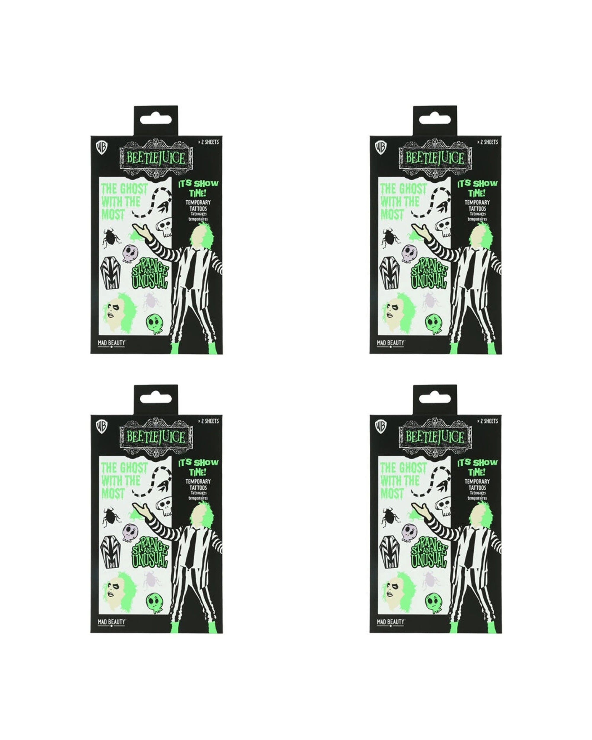 1 Warner Bros Beetlejuice Temporary Body Tattoos Sheets Glow In The Dark 4PK - Multi, 1 of 1