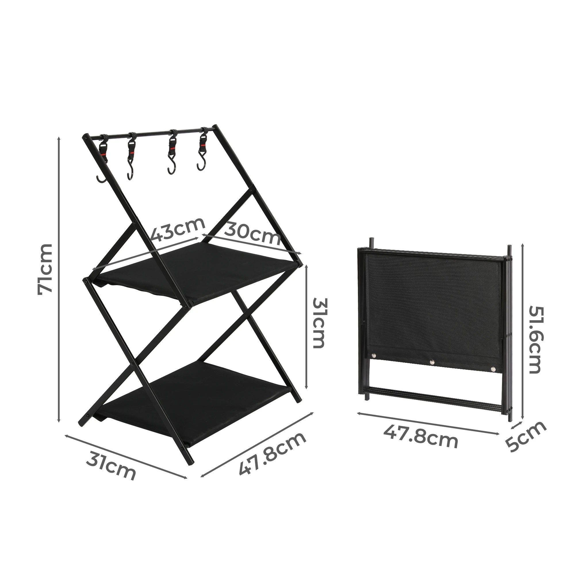 3 Levede Camping Shelves Portable Organiser Rack Holder Foldable BBQ Picnic Table - Black, 3 of 7