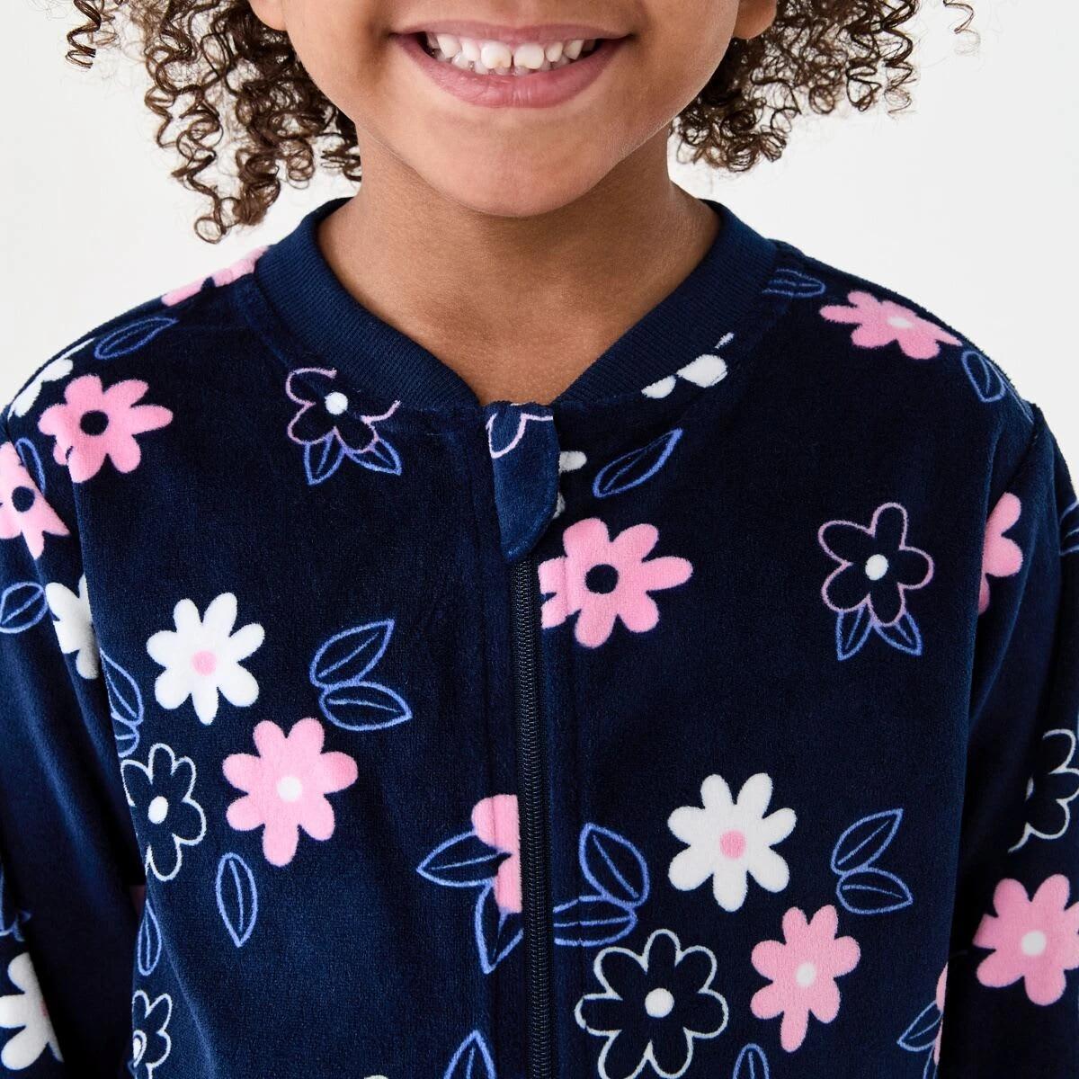 4 Fleece All-In-One Sleepsuit Nvy Flwr, 4 of 9