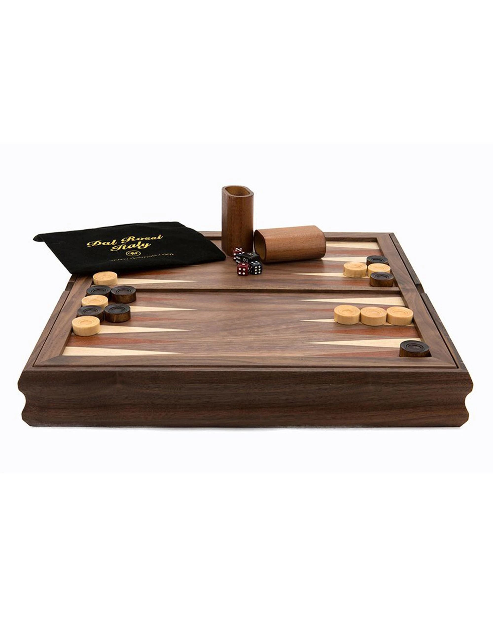 3 Dal Rossi 14 inch Walnut 3-in-1 Chess/Backgammon/Checkers Set, 3 of 4