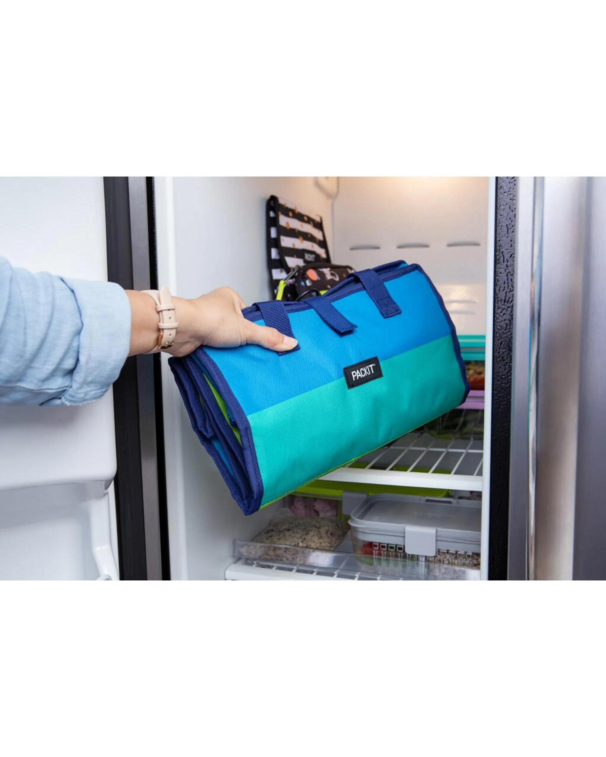5 Packit Freezable Grocery Tote Bag Fresh Stripes Blue, 5 of 5