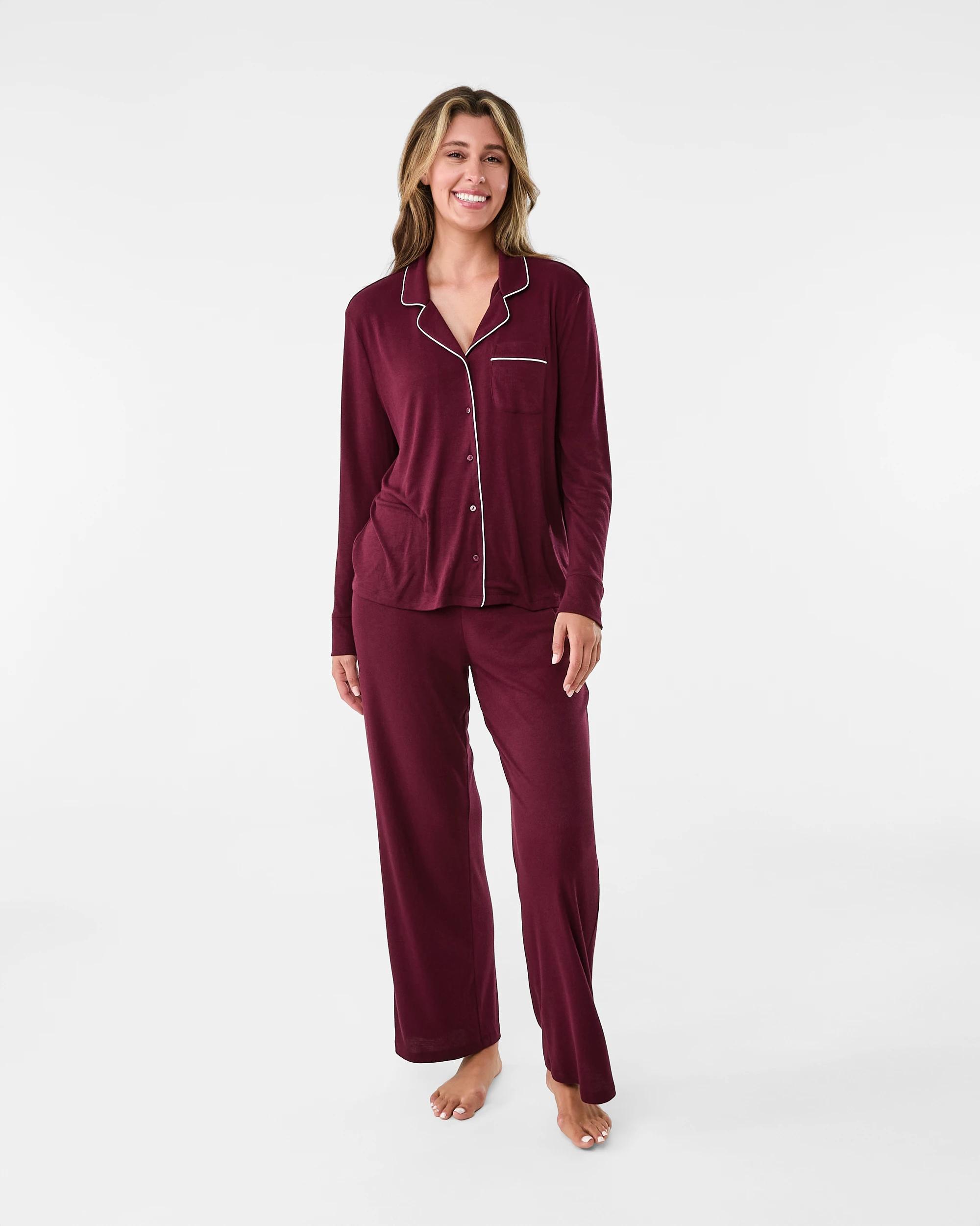 7 Long Sleeve Top and Pants Comfort Rib Pyjama Set Velvet Red, 7 of 7