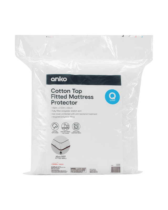 Cotton Top Fitted Mattress Protector - Queen Bed, W