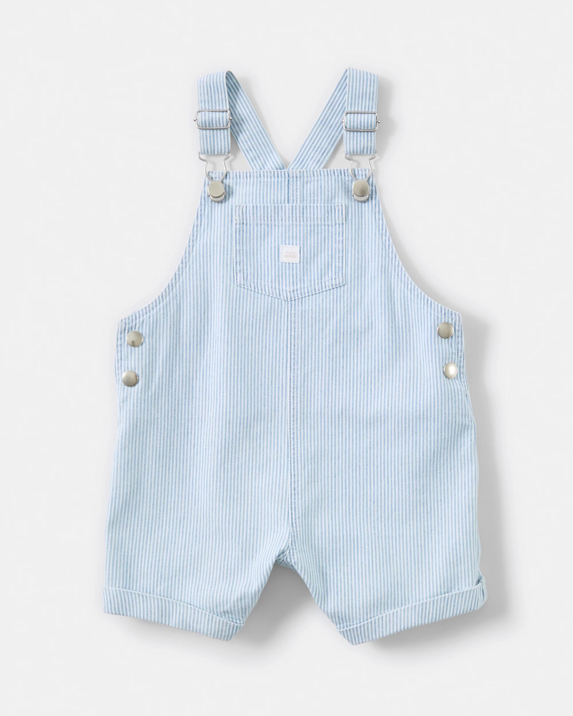 3 Short Sleeve Denim Dungaree Set BLUE STRIPE, 3 of 5