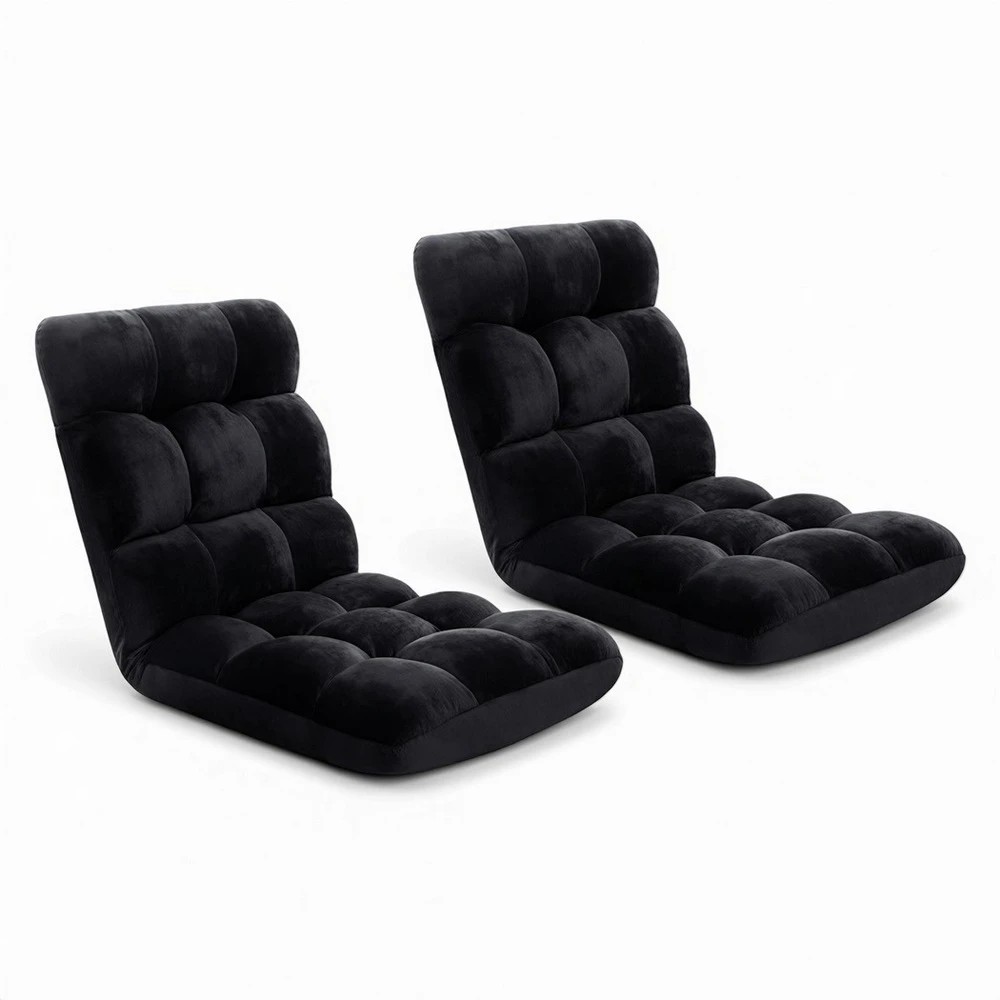 1 Artiss 2X Lounge Sofa Bed Flannel Fabric - Black, 1 of 6