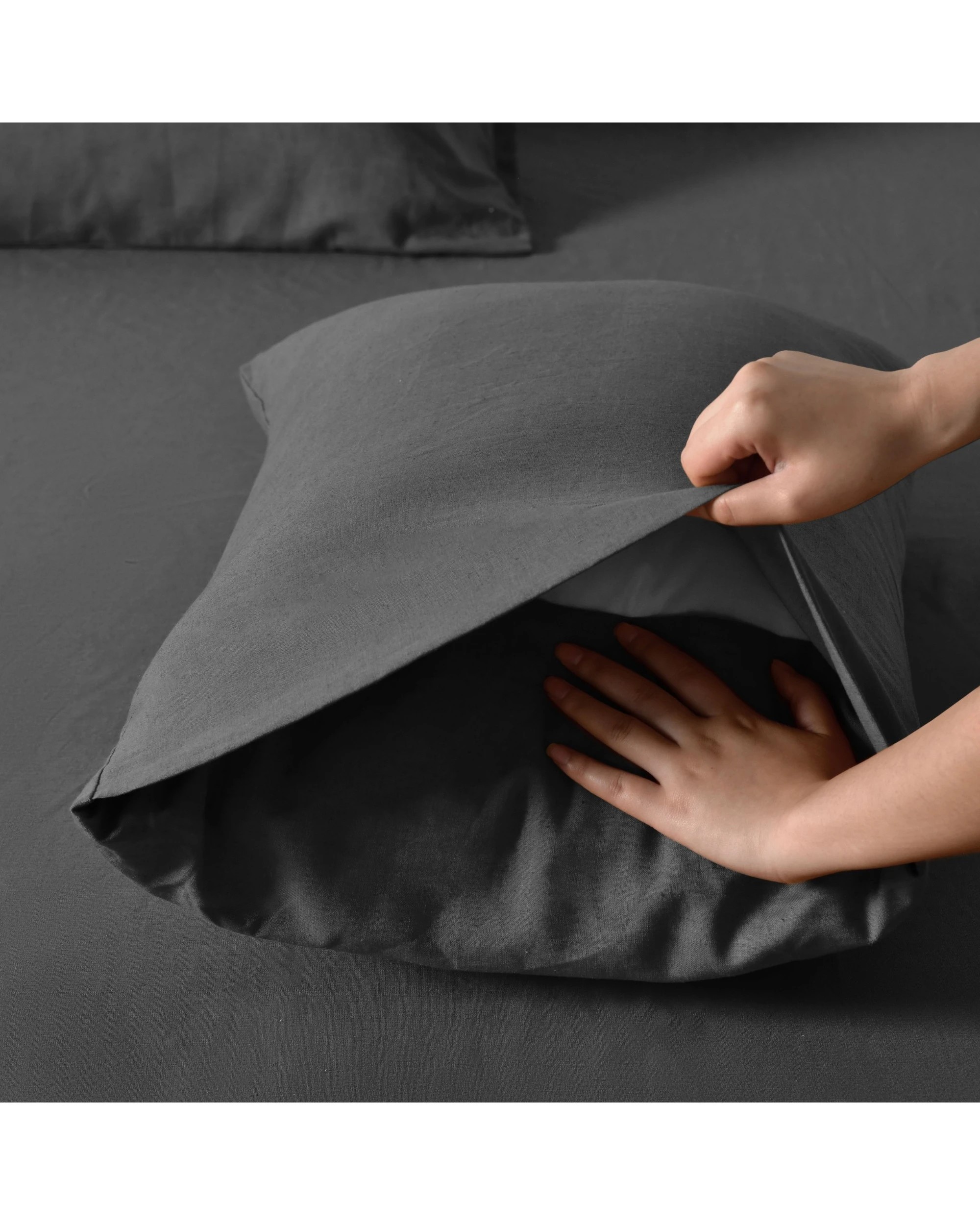 6 Dreamaker Linen Cotton Quilt Cover Set - Single Bed - Charcoal, 6 of 8