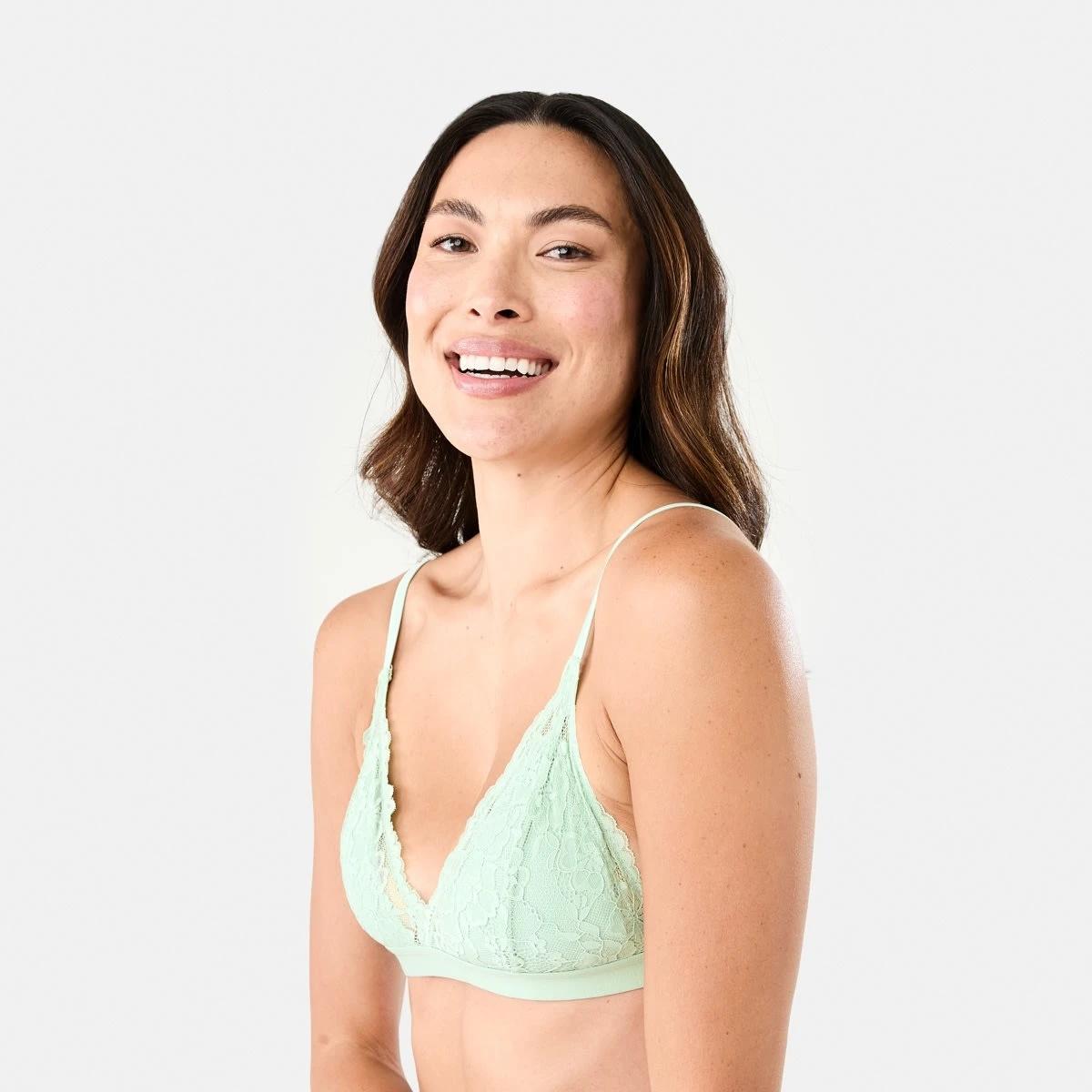 2 Co-ordinated Lace & Satin Bralette Tea Green, 2 of 7