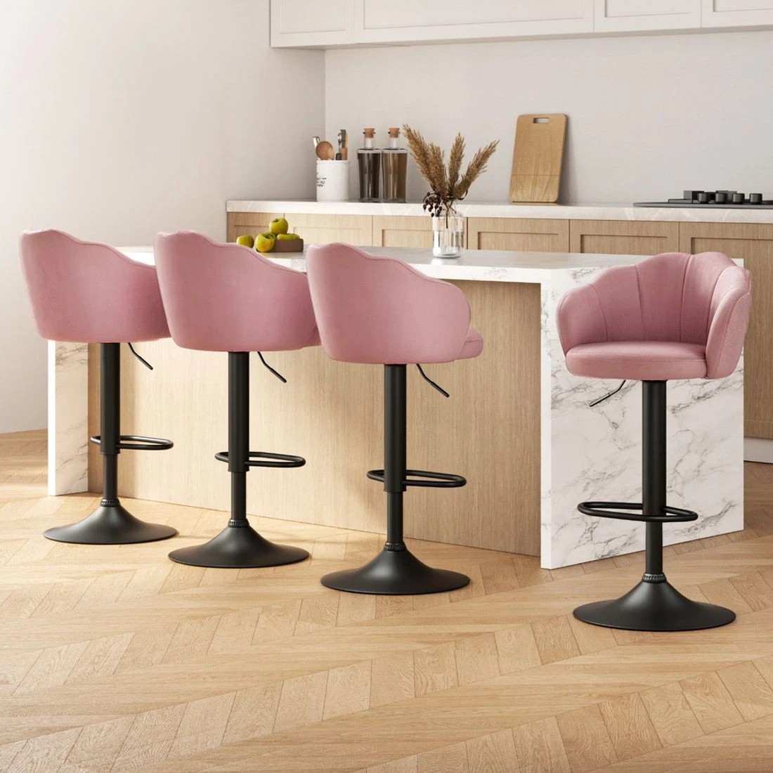3 Artiss 4x Bar Stools Gas Lift Velvet - Pink, 3 of 7