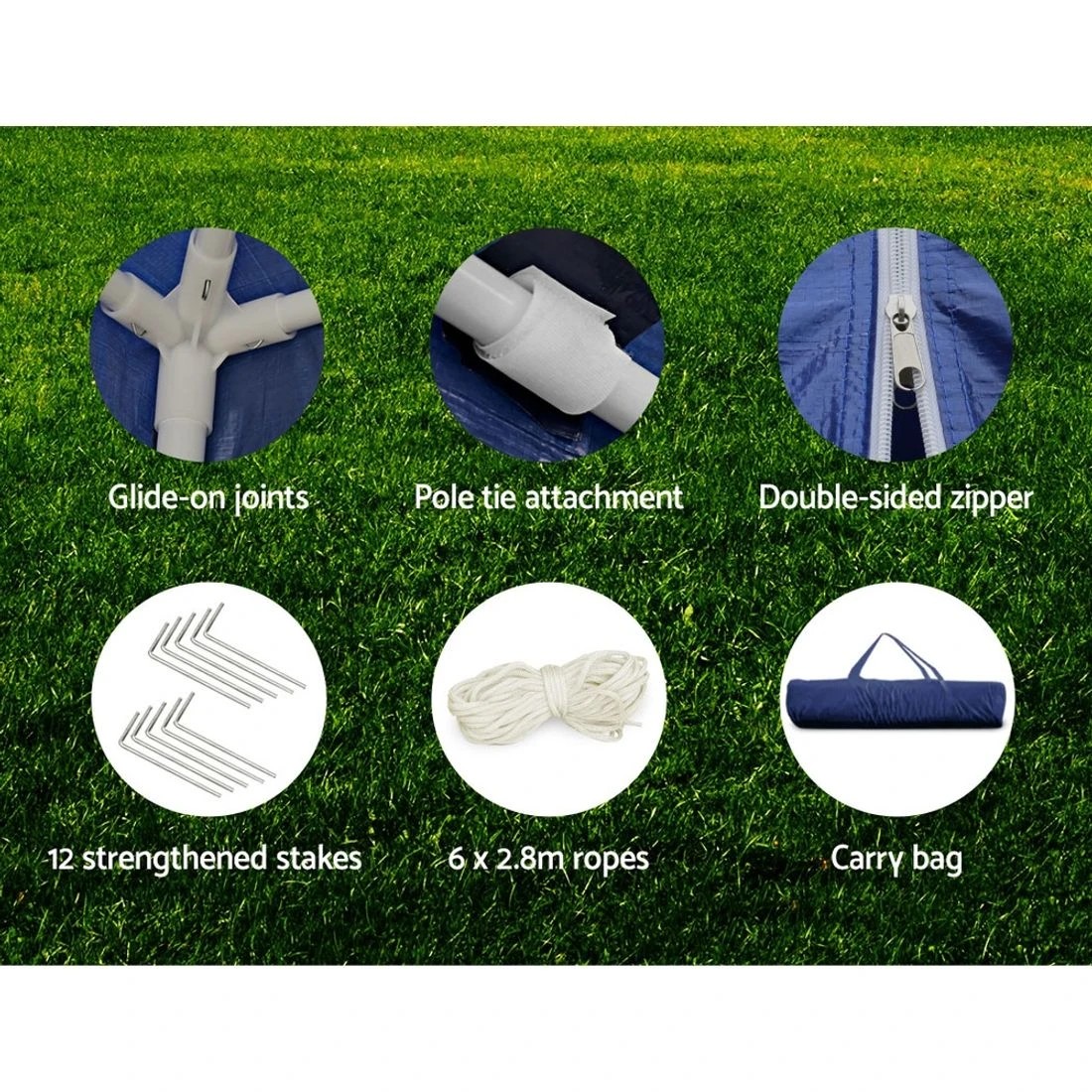 6 Instahut Gazebo 3x6m Marquee Wedding Party Tent Outdoor Camping Side Wall Canopy 6 Panel - Blue, 6 of 6