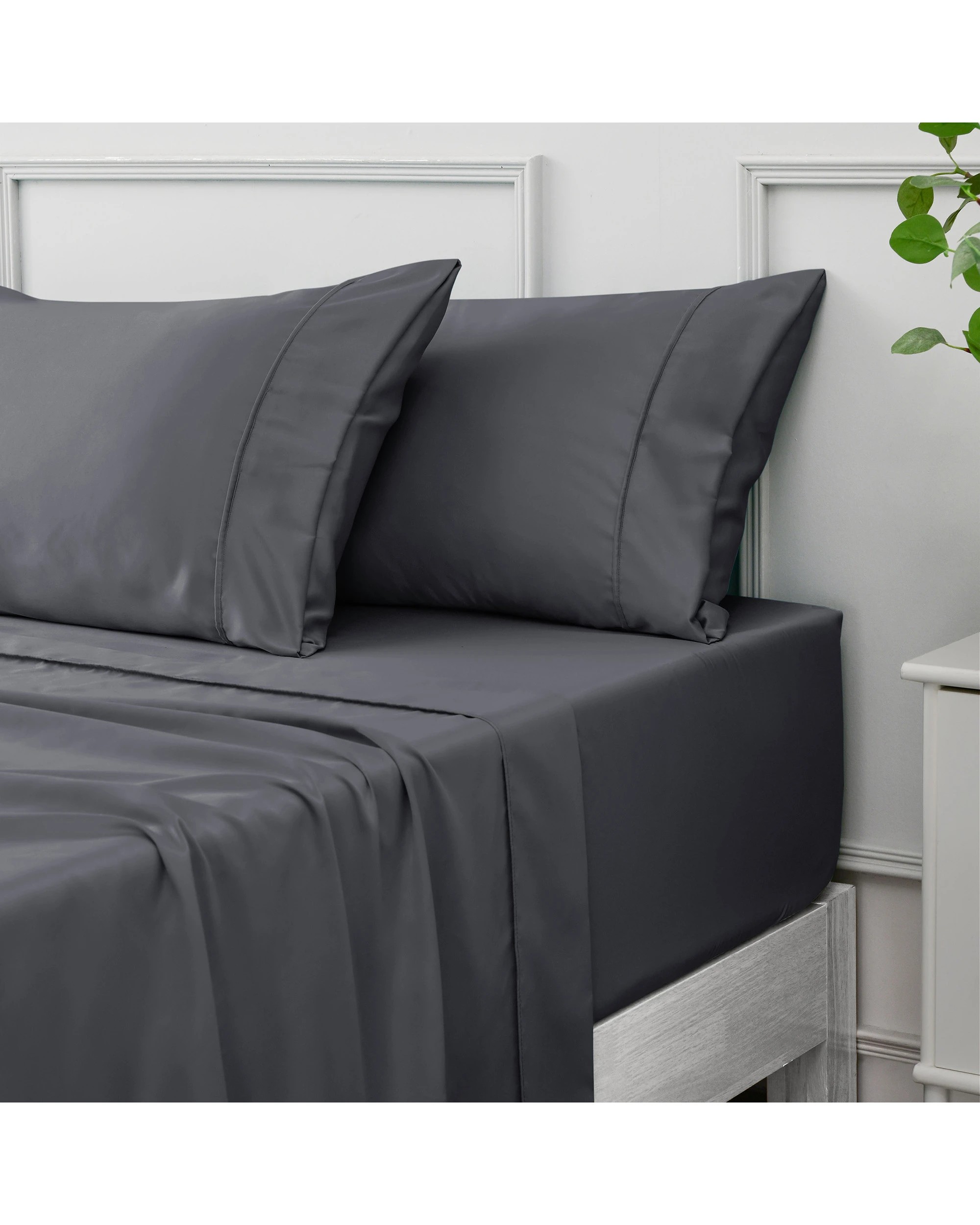 2 Dreamaker Matte Satin Sheet Set - Single Bed - Charcoal, 2 of 6