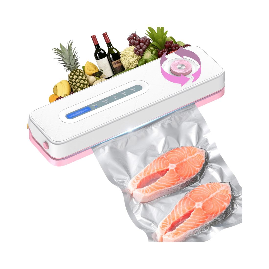 1 Advwin Vacuum Sealer Machine, 60kpa Food Sealer With 20 Vacuum Bags, Pink, 1 of 7