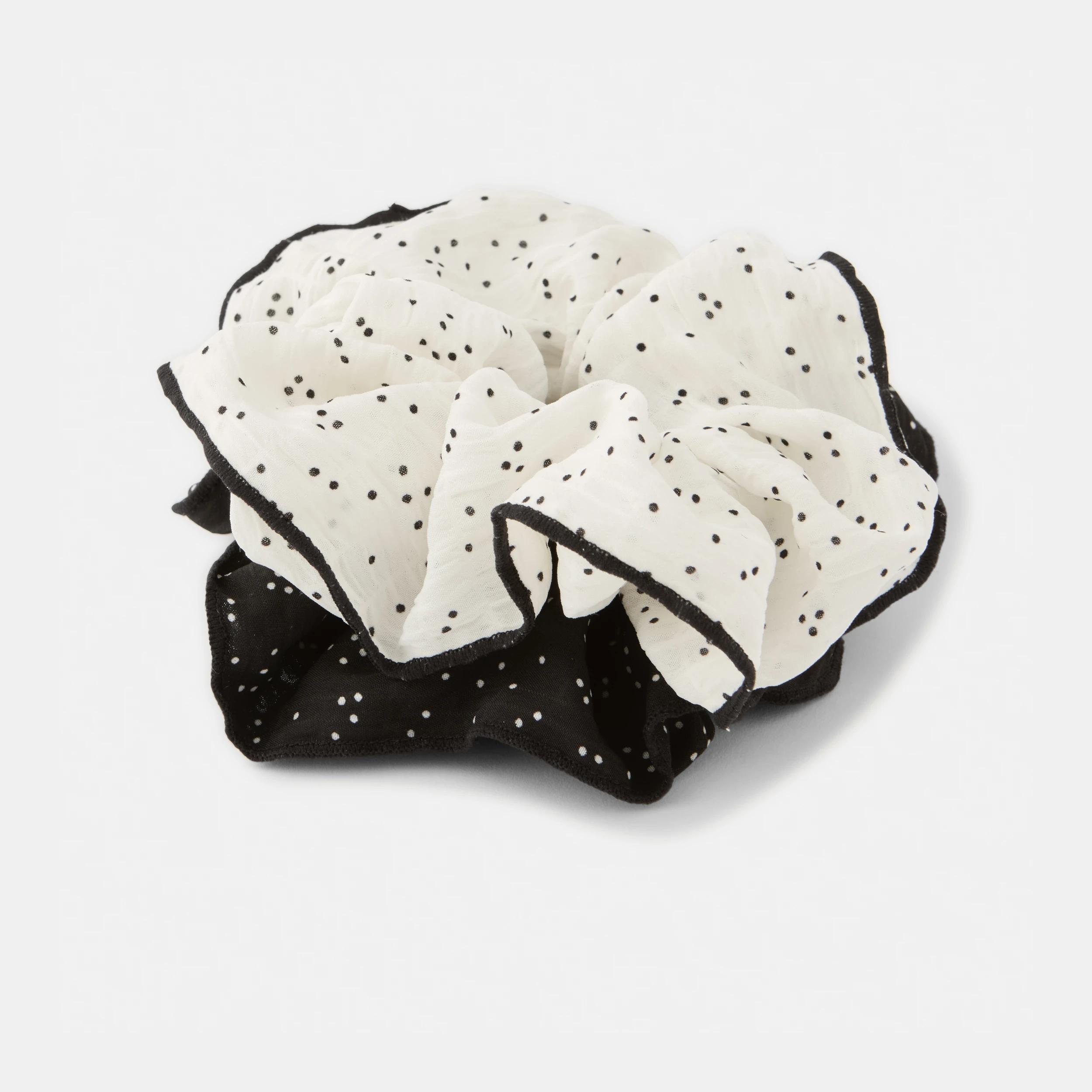 2 2 Pack Polka Dot Hair Scrunchies - Black and White Black, 2 of 5