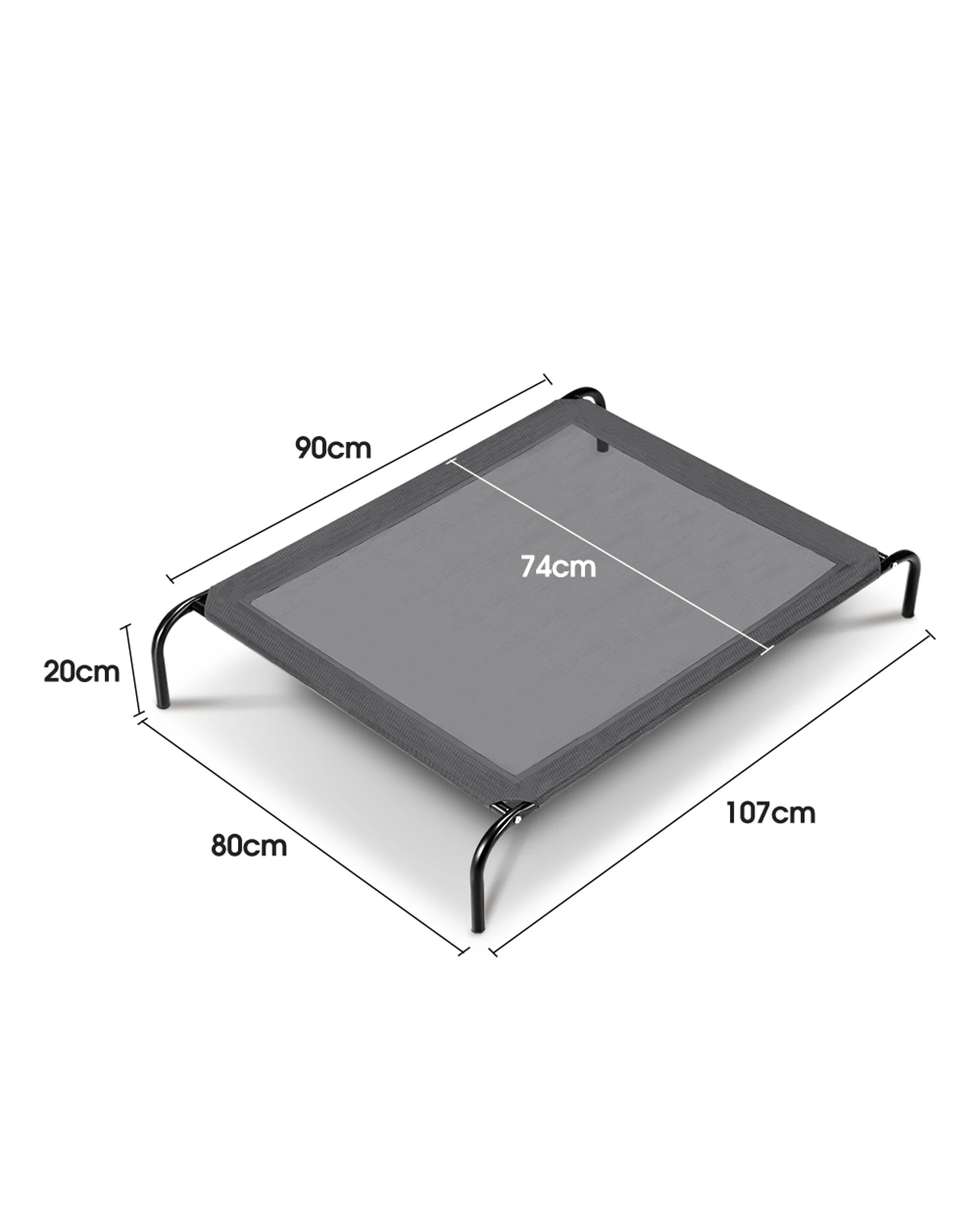3 Petzly 80x107cm Large Elevated Trampoline Raised Pet Dog Bed Washable Breathable Mesh Grey, 3 of 6