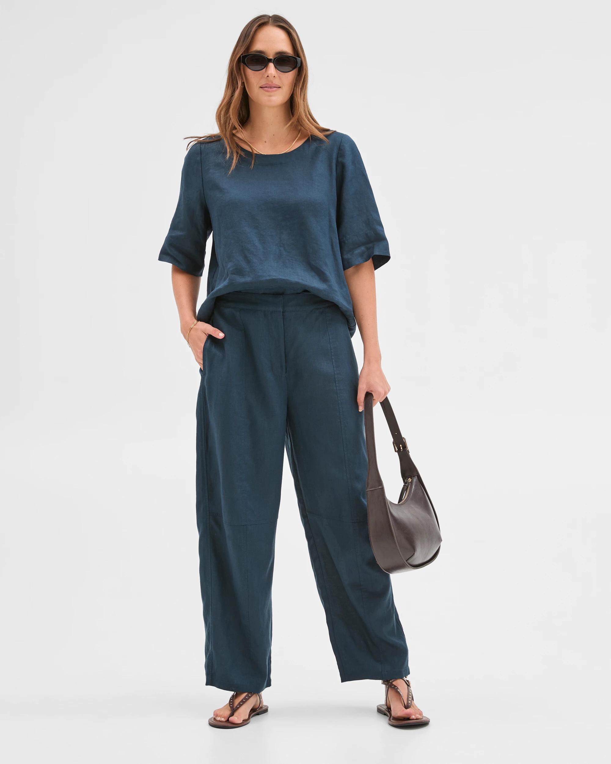 1 Target Woman European Linen Barrel Leg Pants DEEP OCEAN, 1 of 7