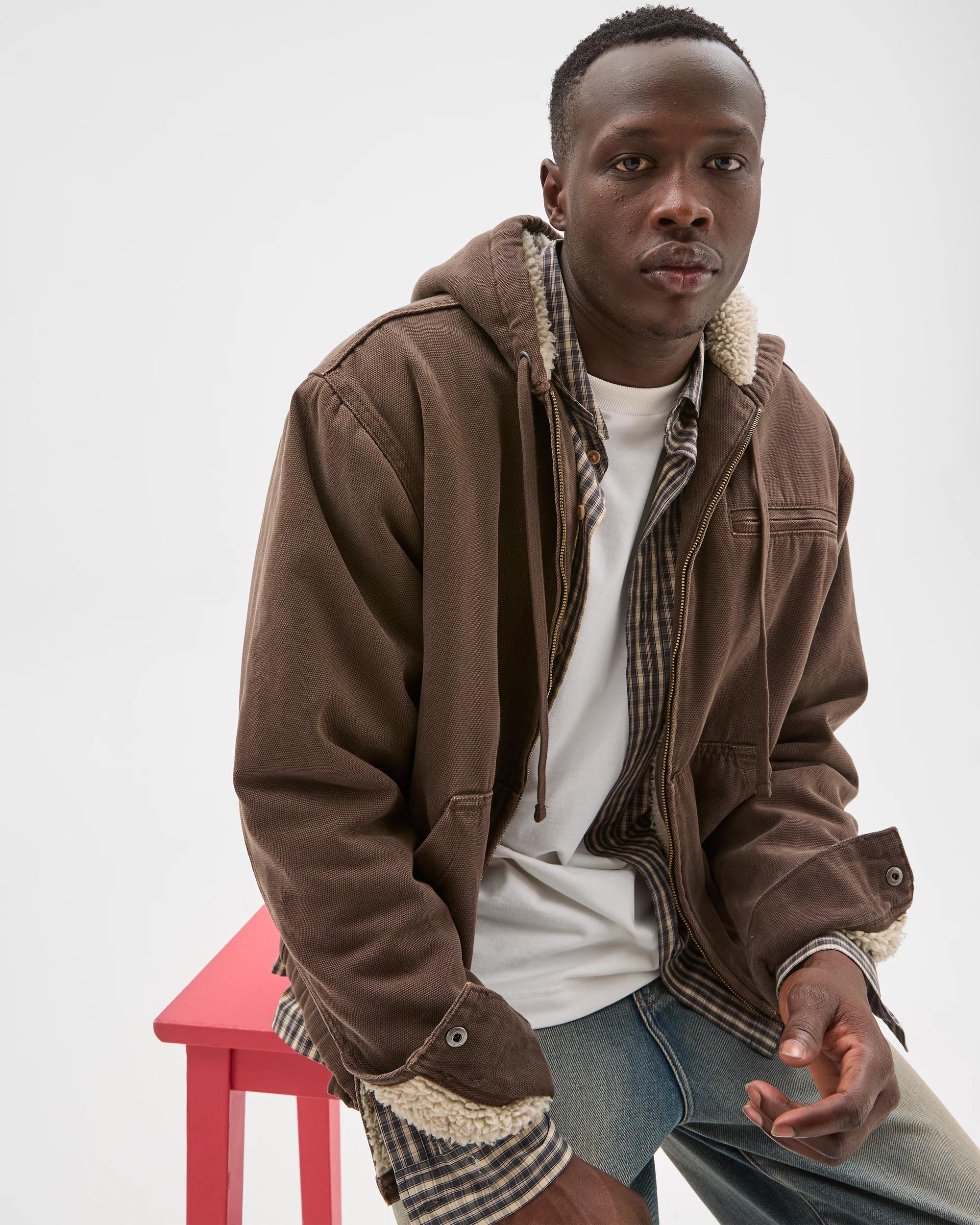 4 Commons Heavyweight Washed Hooded Worker Jacket CHOC BROWN, 4 of 6