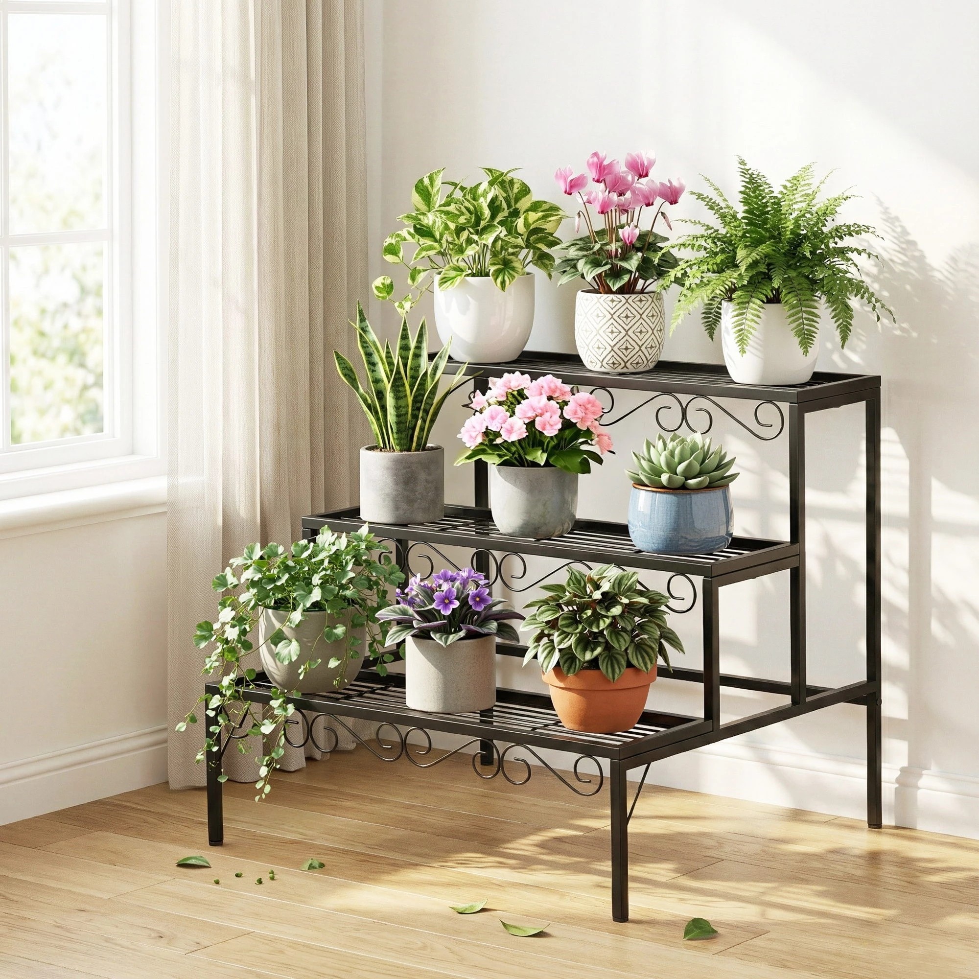 9 Artiss Plant Stand 3 Tier Metal Corner Plant Shelf Multiple Flower Holder - Black, 9 of 9