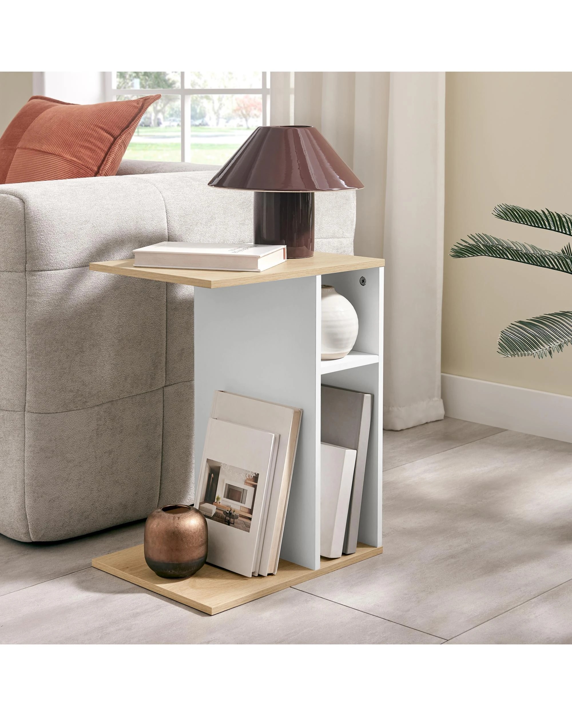 3 Kodu C Table Side Table with Storage Shelf Oak Look - White, 3 of 8