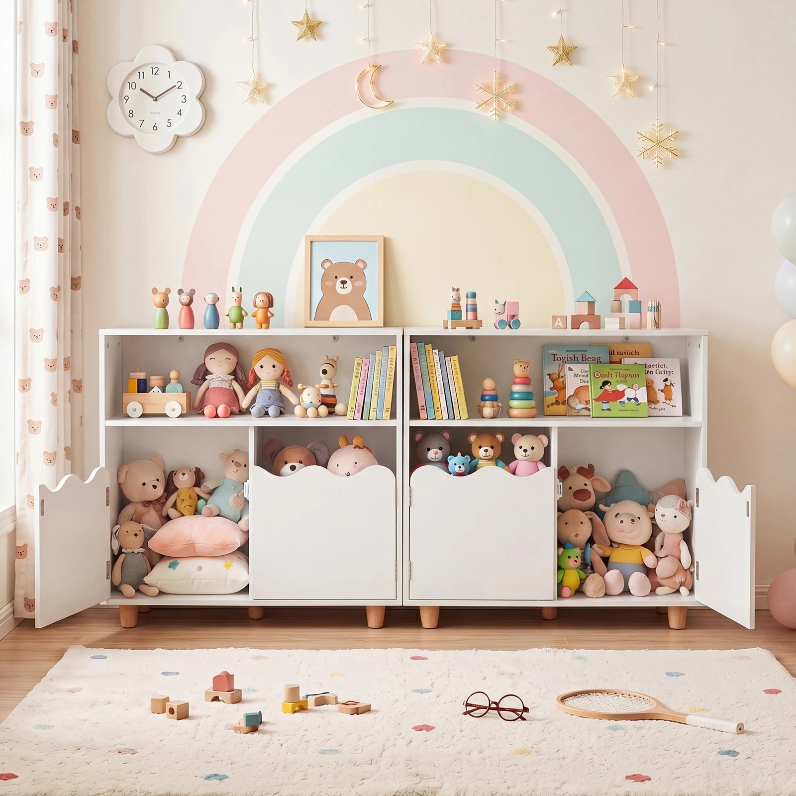 2 Costway Kids Bookshelf Bookcase Toy Storage Organizer 2-Door Cabinet - White, 2 of 5