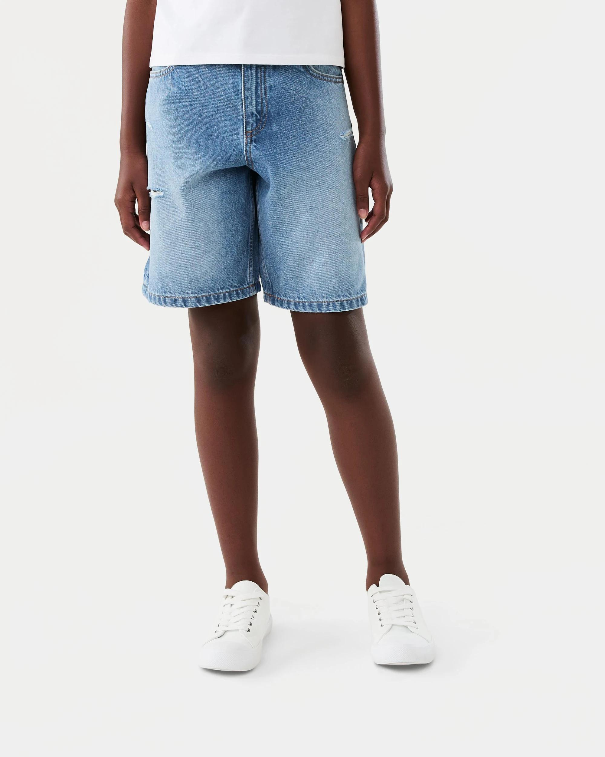 1 Longline Denim Shorts Mid Wash, 1 of 7