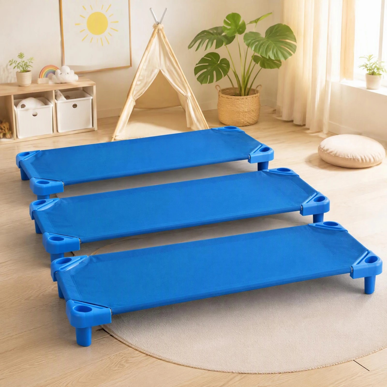 7 Costway 6PCS Stackable Naptime Cot 130x57cm Sleeping Daycare Rest Mat - Blue, 7 of 7