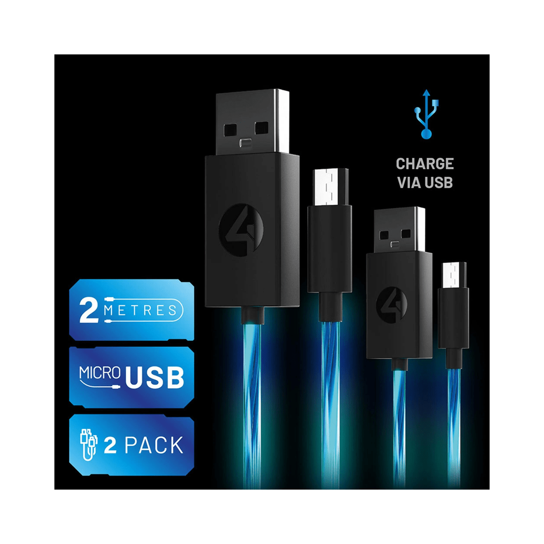 3 4Gamers PS4 Light Up Superfast 2m Play and Charge Cables Twin Pack - Micro-USB, 3 of 6