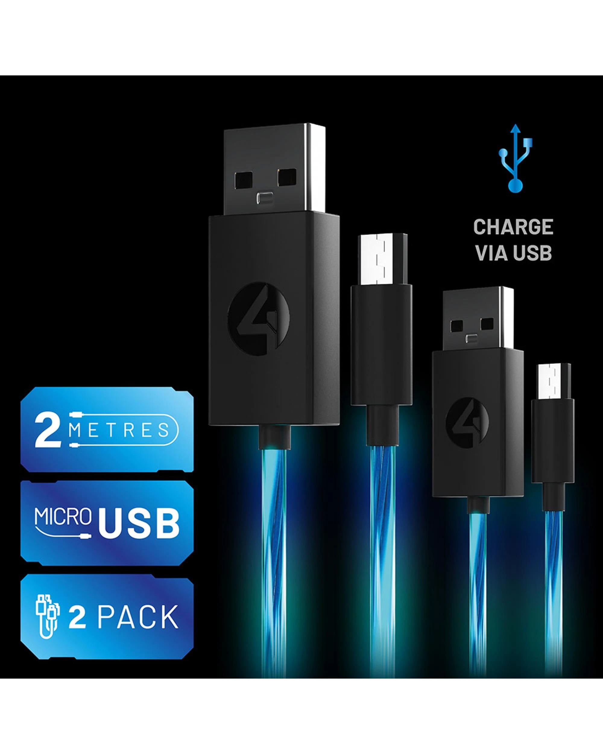 3 4Gamers PS4 Light Up Superfast 2m Play and Charge Cables Twin Pack - Micro-USB, 3 of 6