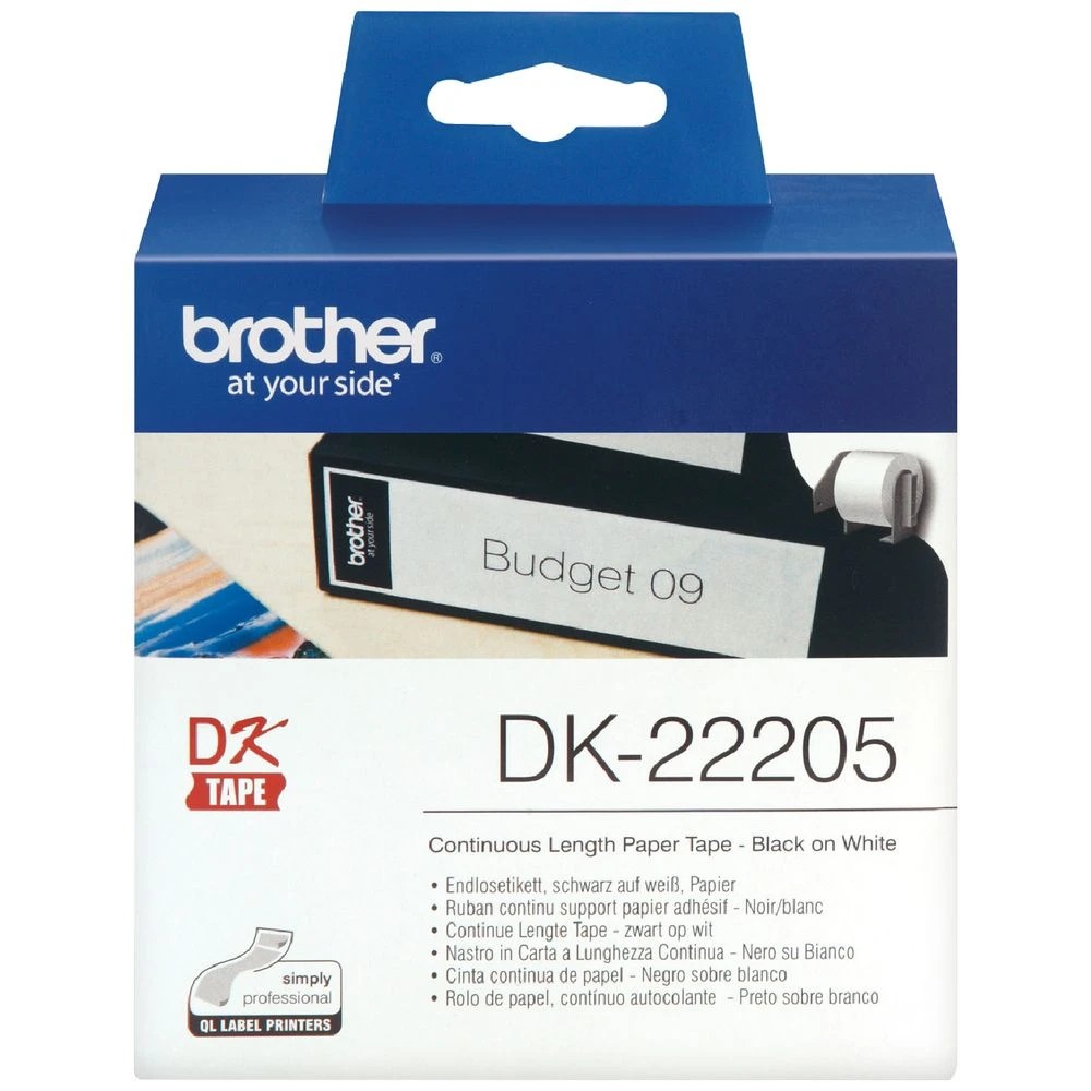 1 Brother DK 22205 Paper Tape 62mm wide Black on White, 1 of 2