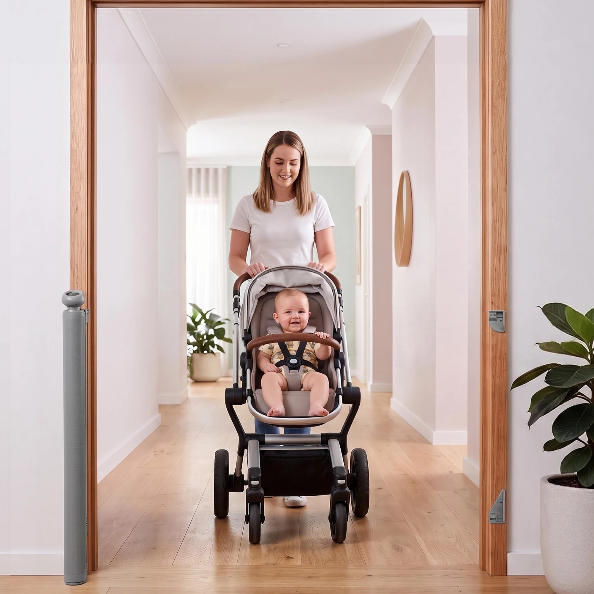 7 Keezi Retractable Gate Extends up to 400cm Baby Gate Pet Safety Fence Grey - Grey, 7 of 9