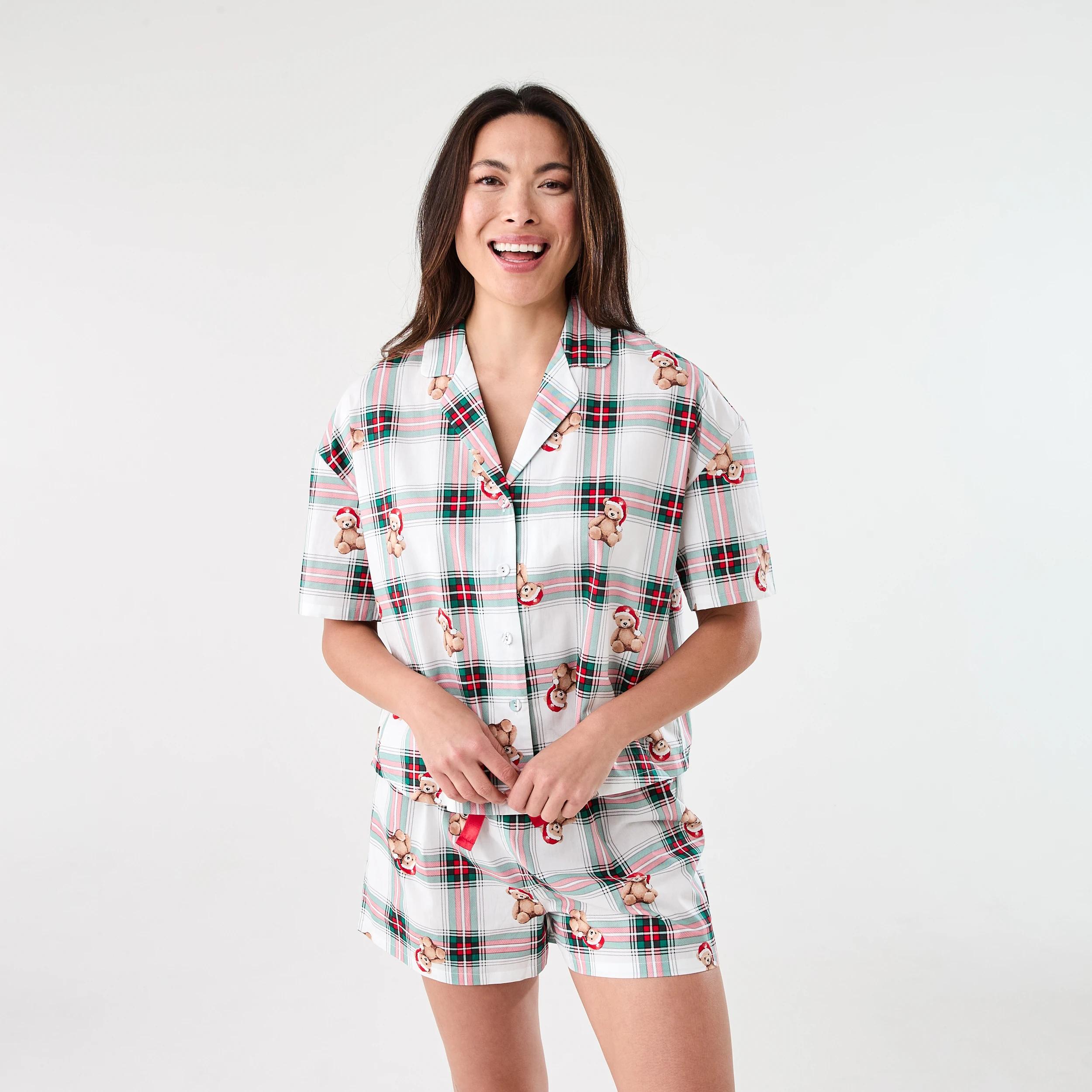 1 Family Matching Christmas Woven Boxy Pyjama Set Bear Check, 1 of 8