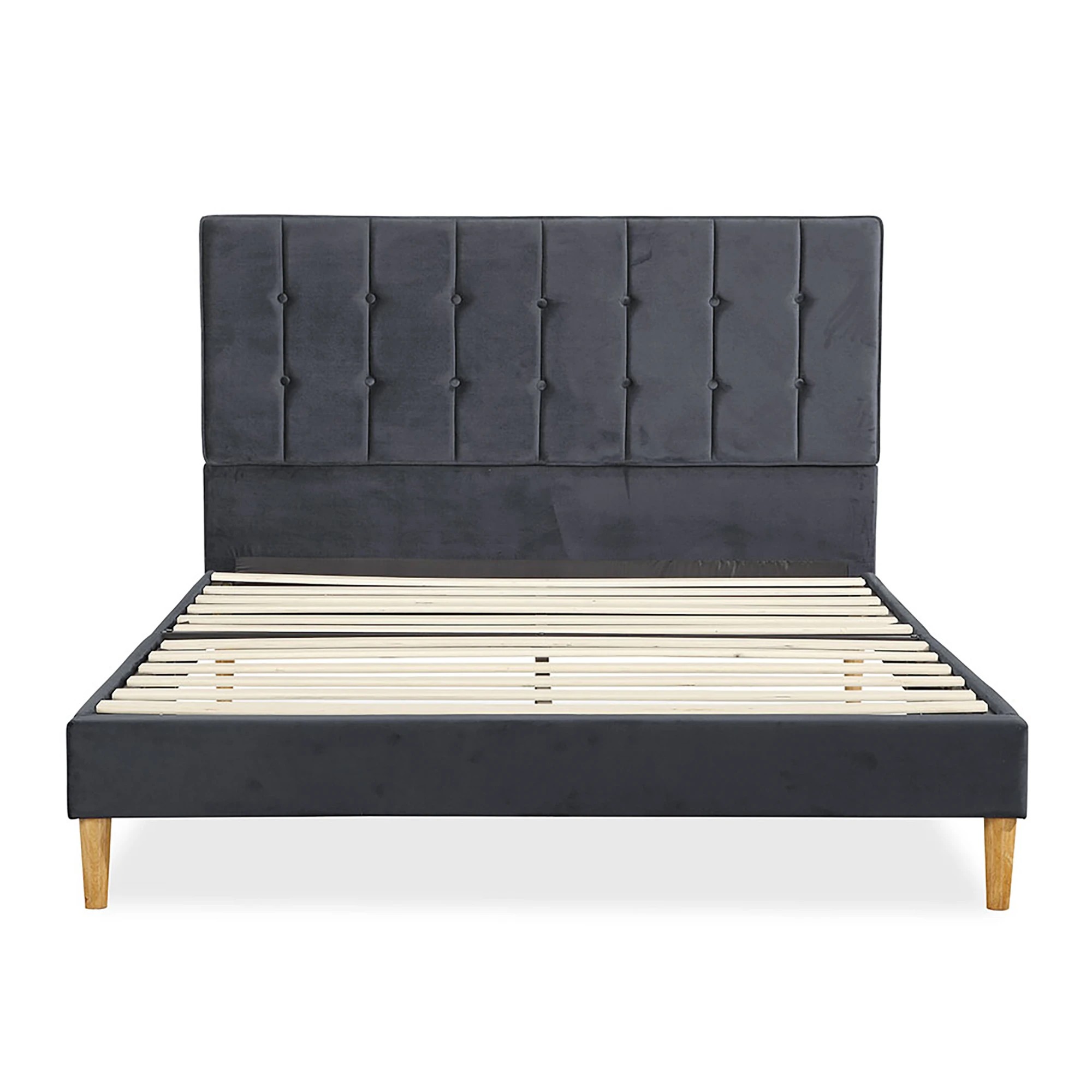 2 Levede Fabric Bed Frame Double Mattress Base Platform Wood Velvet Headboard Grey, 2 of 6