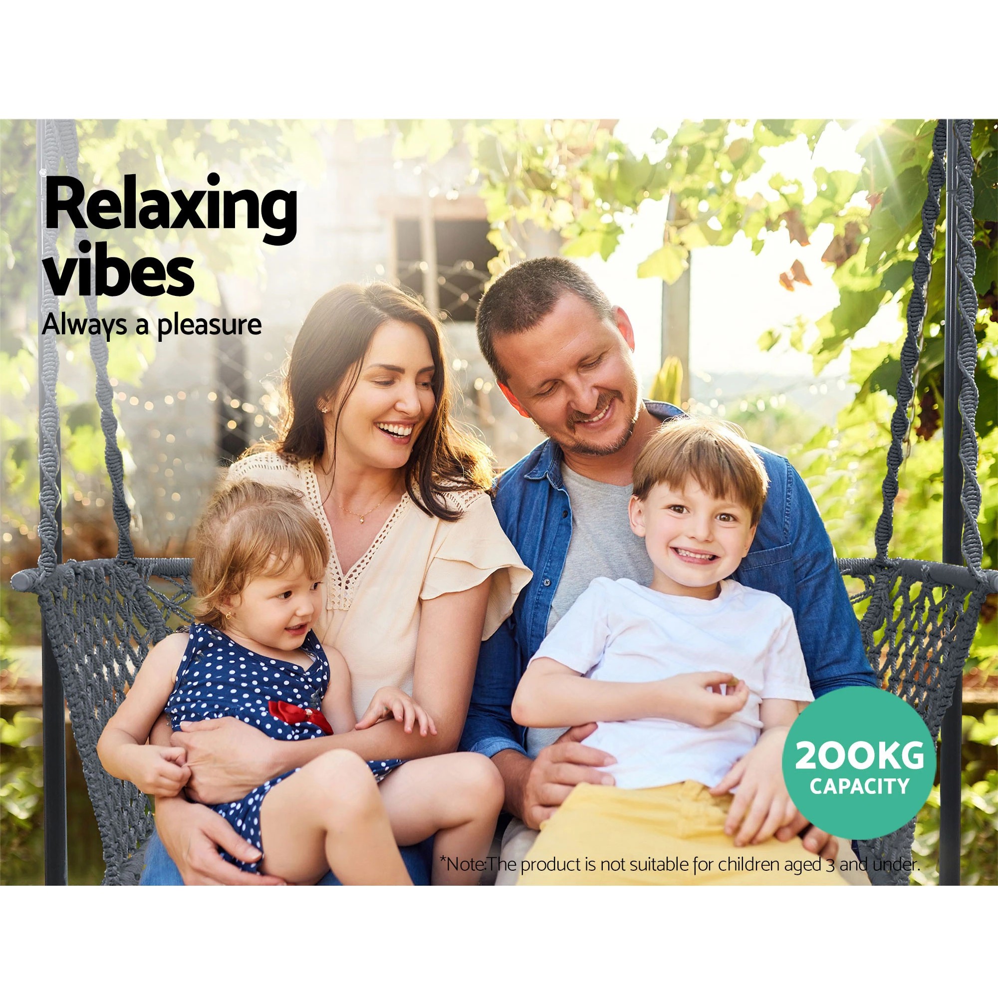 3 Gardeon Hammock Chair with Stand Macrame Outdoor Garden 2 Seater - Multi, 3 of 6